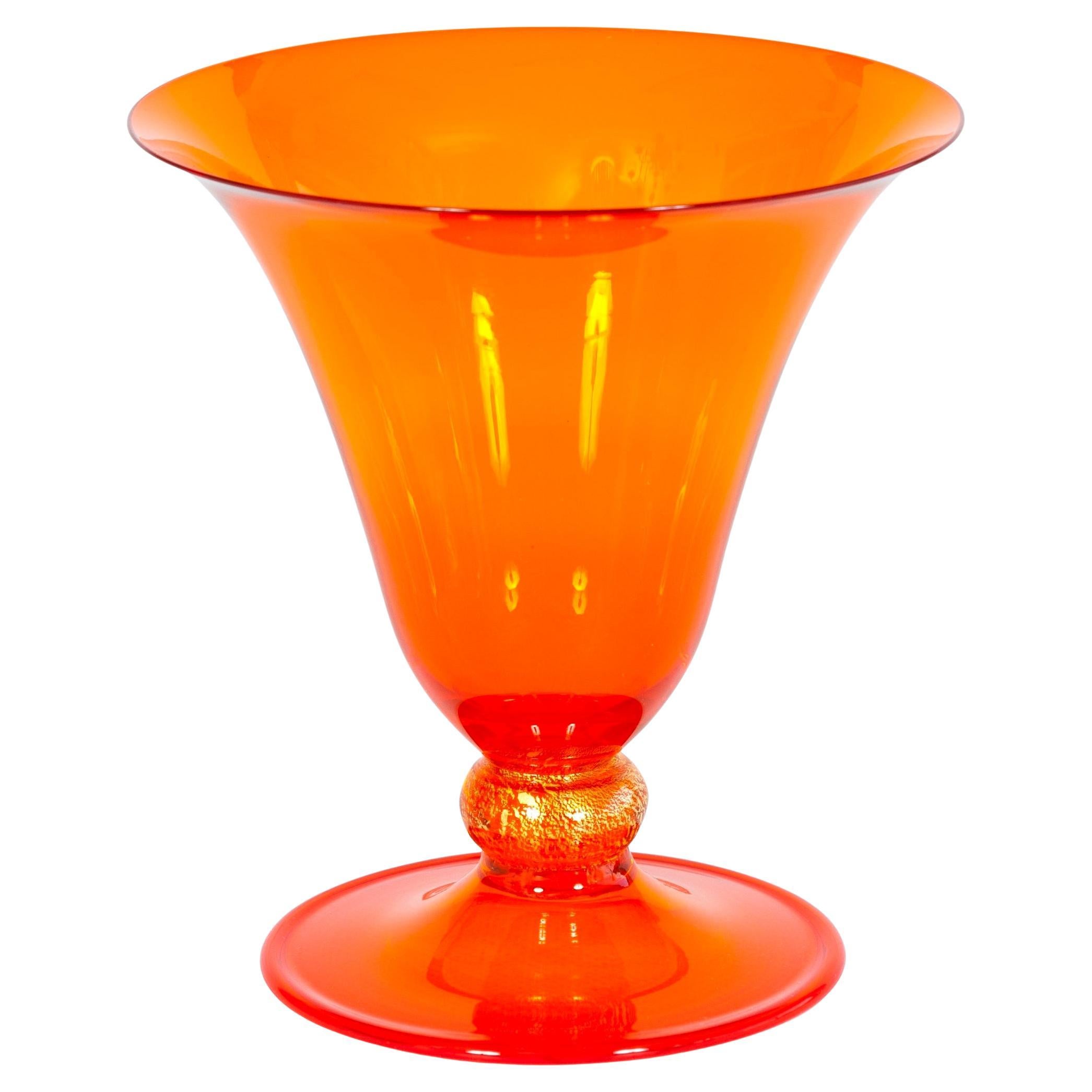 An Exquisite 1970s Murano Hand-Blown Art Glass Chalice in Radiant Persimmon