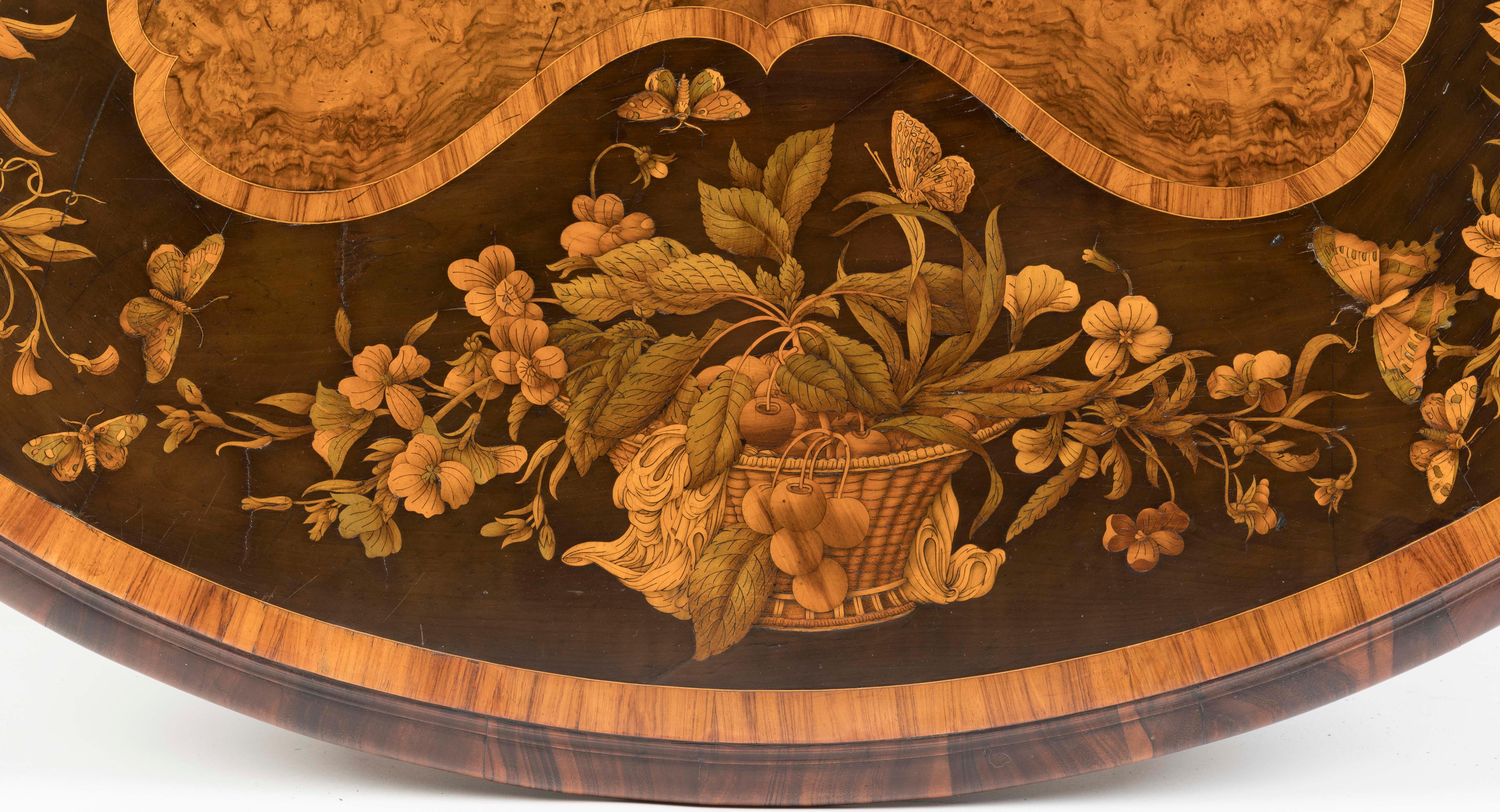 Tulipwood Exquisite 19th Century Burl Walnut and Marquetry Centre Table For Sale