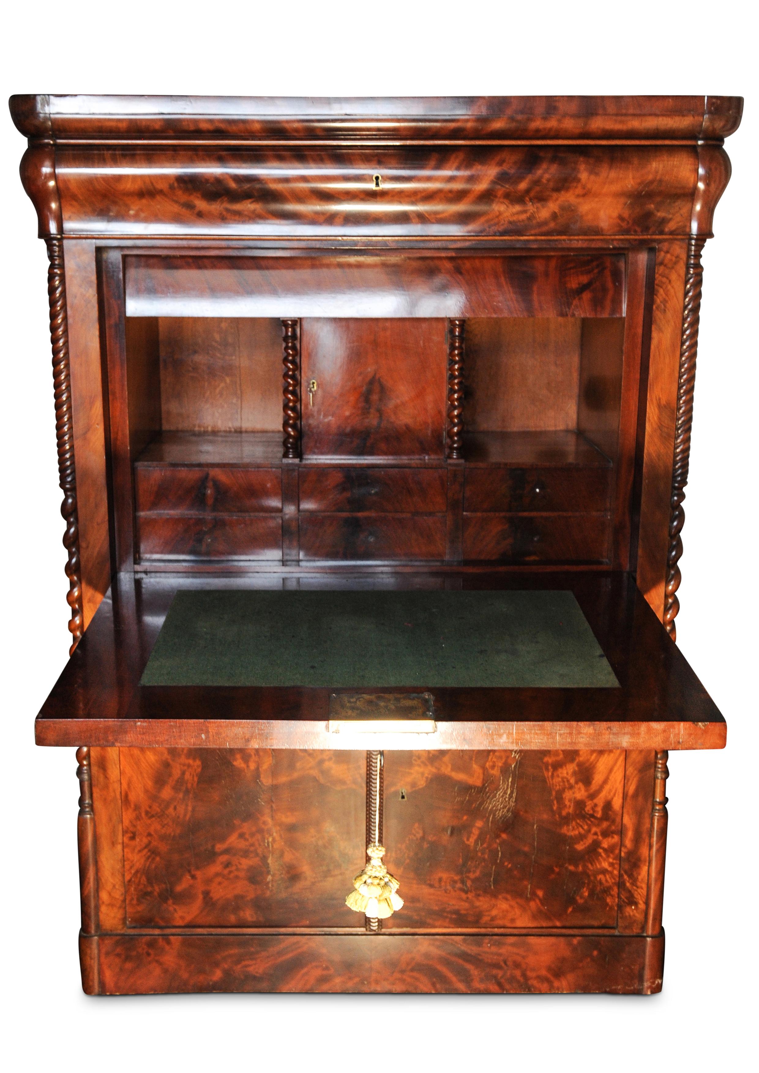 Veneer *An Exquisite 19th Century French Flame Mahogany Fitted Secretaire For Sale