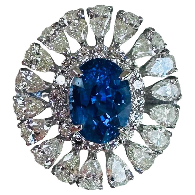 An Exquisite 3.10ct Unheated Blue Sapphire No Heat Platinum & Diamond Ring For Sale