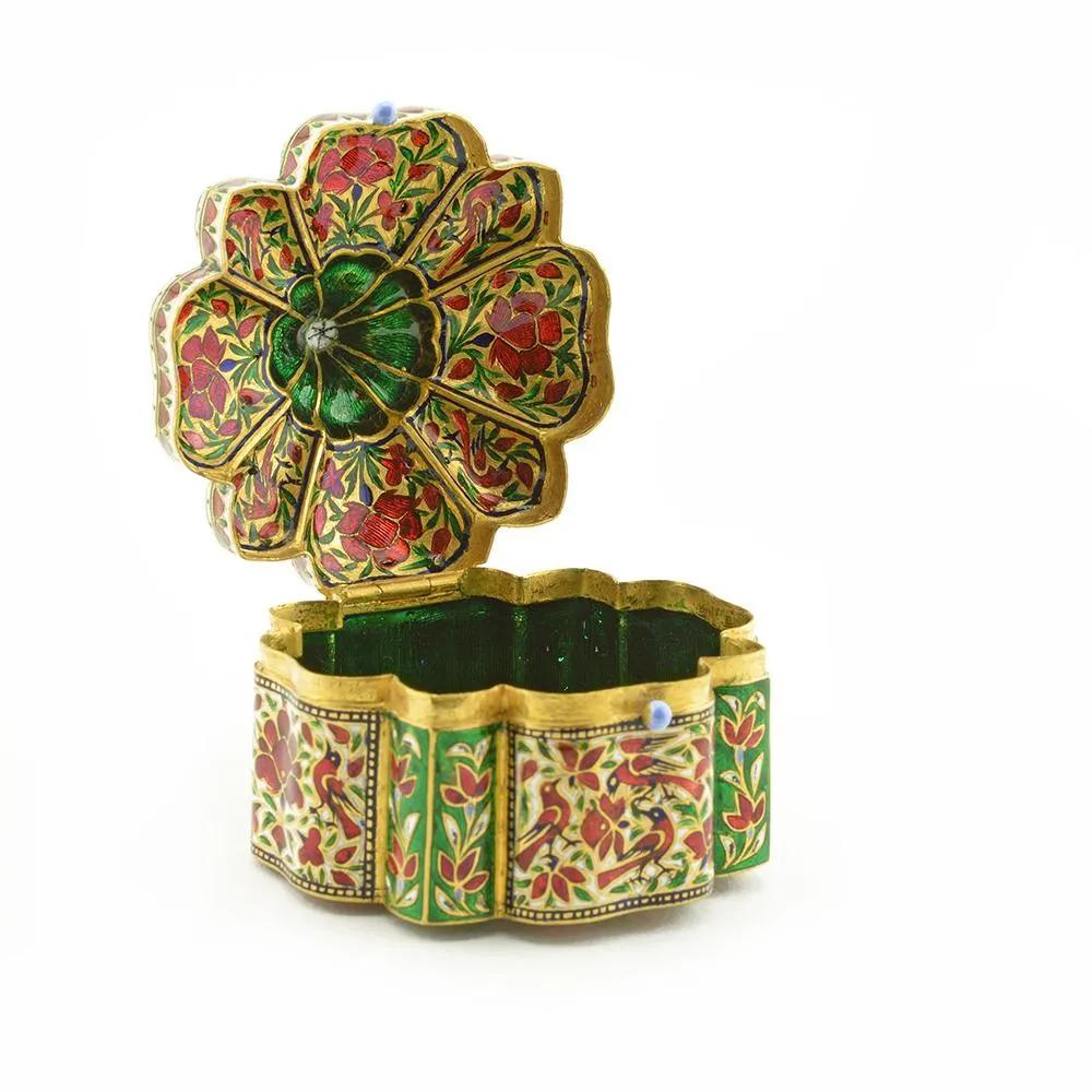 20th Century Exquisite and Large Indian 22k Gold, Enamel, and Diamond Snuff Box, Jaipur For Sale