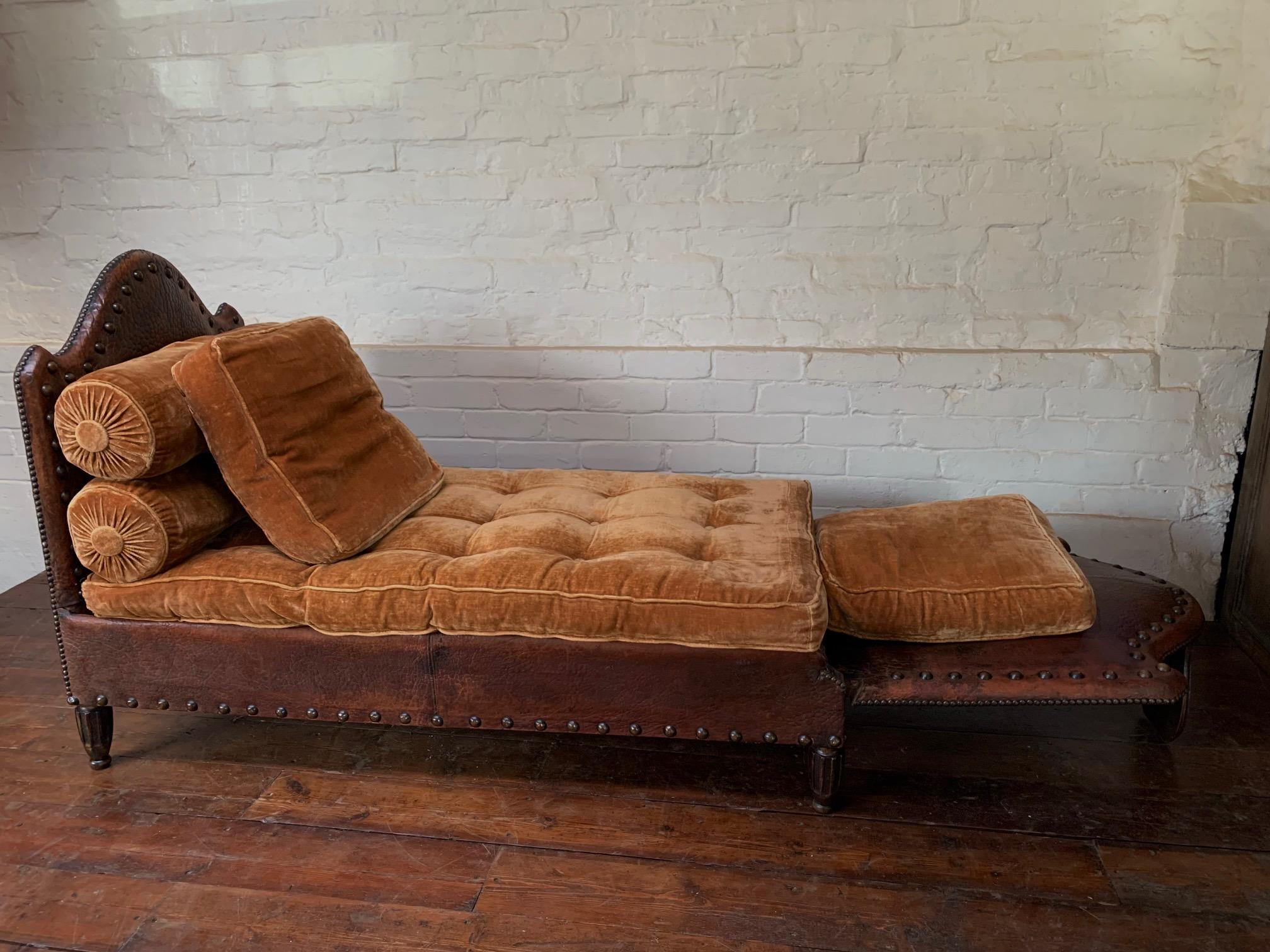 An Exquisite and Rare French Leather Daybed Completely Original, Circa 1920's For Sale 8