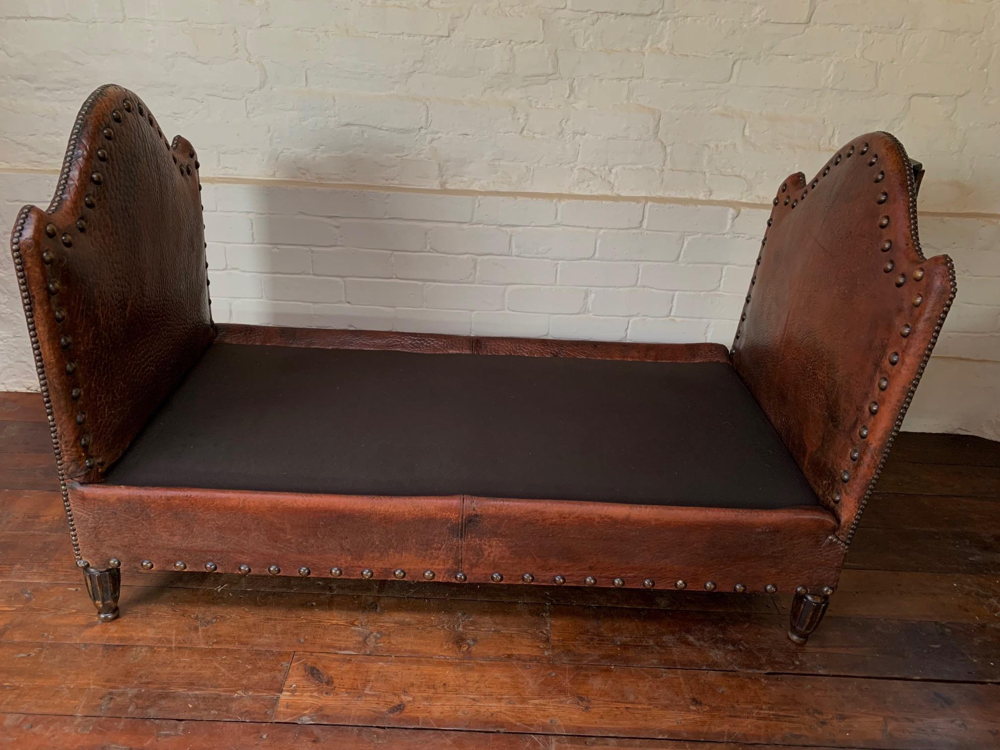 An Exquisite and Rare French Leather Daybed Completely Original, Circa 1920's For Sale 9