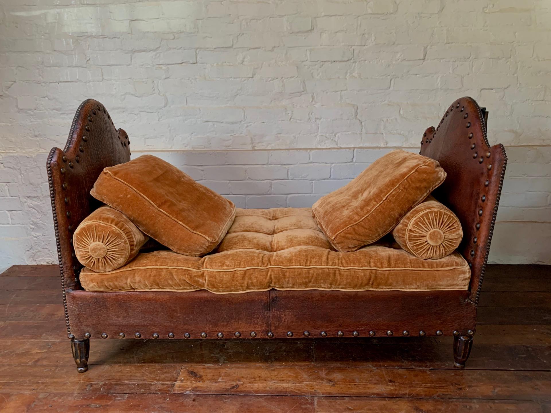 An Exquisite and Rare French Leather Daybed Completely Original, Circa 1920's For Sale 14