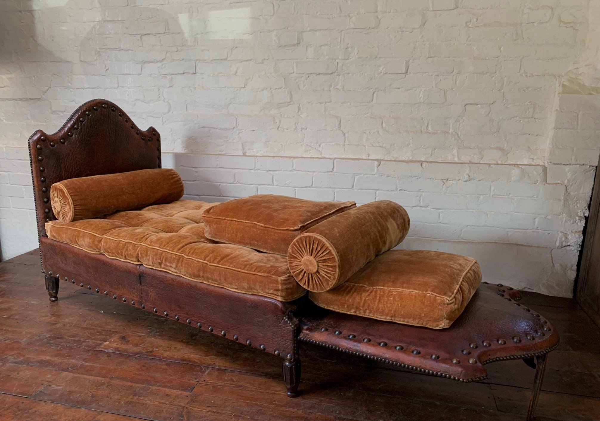 Art Deco An Exquisite and Rare French Leather Daybed Completely Original, Circa 1920's For Sale