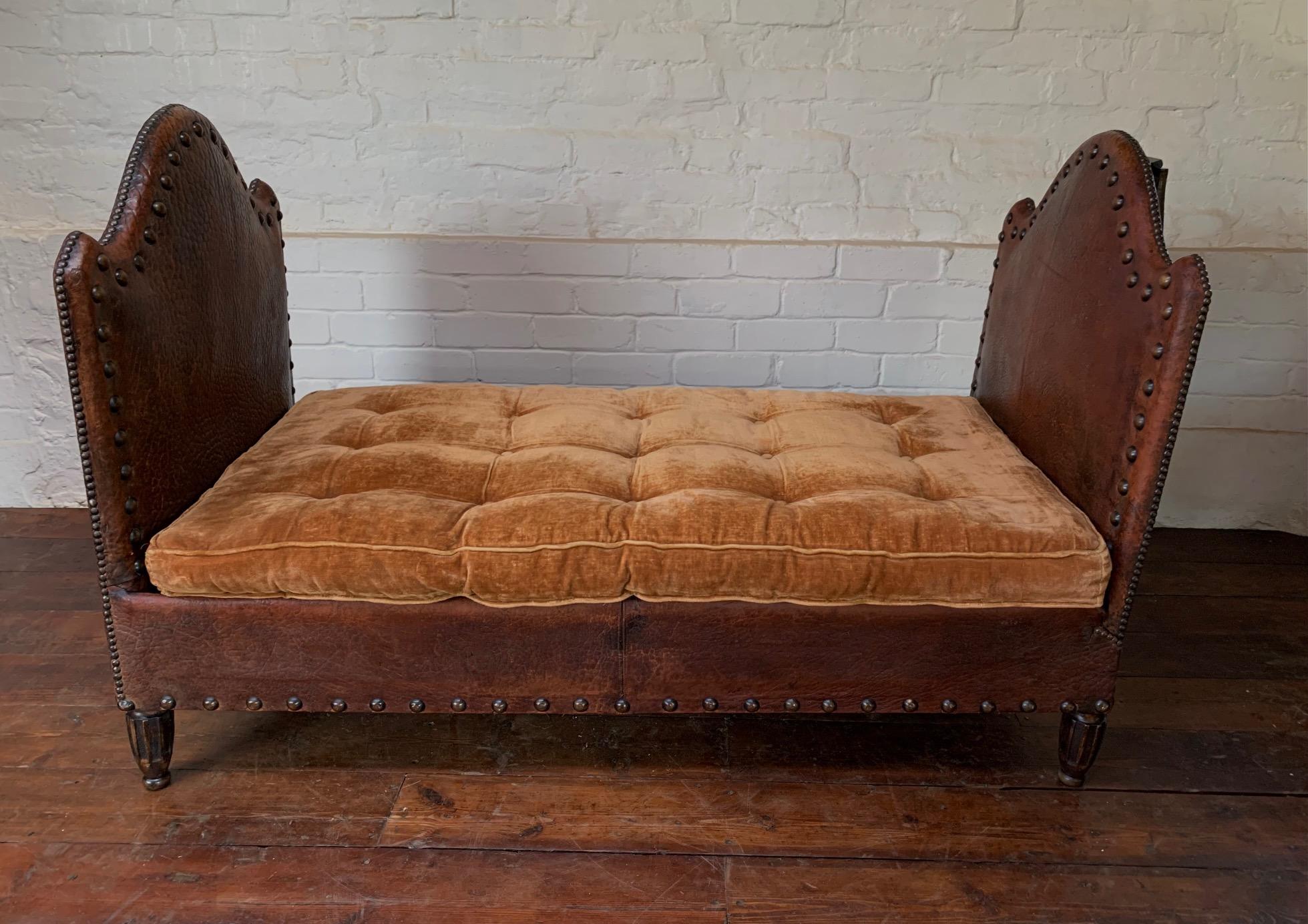 20th Century An Exquisite and Rare French Leather Daybed Completely Original, Circa 1920's For Sale
