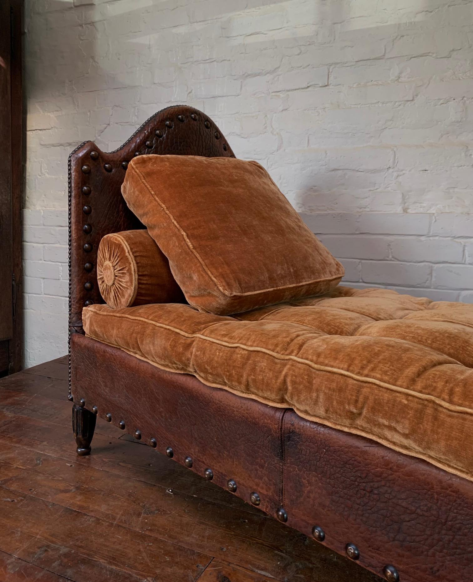 An Exquisite and Rare French Leather Daybed Completely Original, Circa 1920's For Sale 3