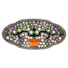 An Exquisite Antique Art Deco French Multigem Japoisme Brooch
