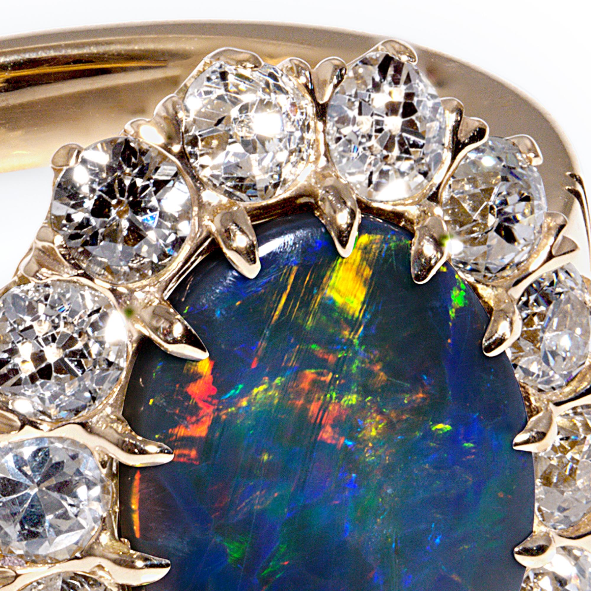 Exquisite Antique Victorian Lightning Ridge Black Opal Diamond Cluster Ring 13