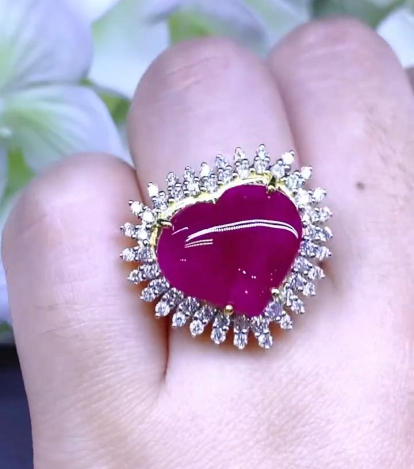 Women's Exquisite Certified Ct 9, 70 of Burma Ruby and Diamonds on Ring For Sale