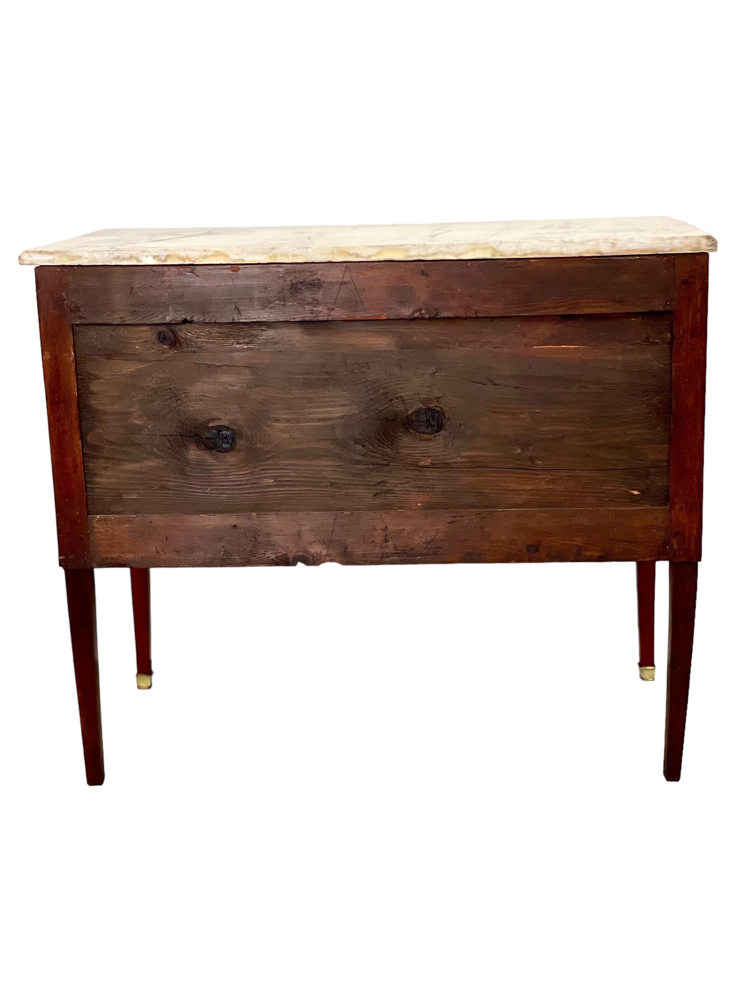 Marquetry French Louis XVI 'Commode Sauteuse' with Marble Top For Sale
