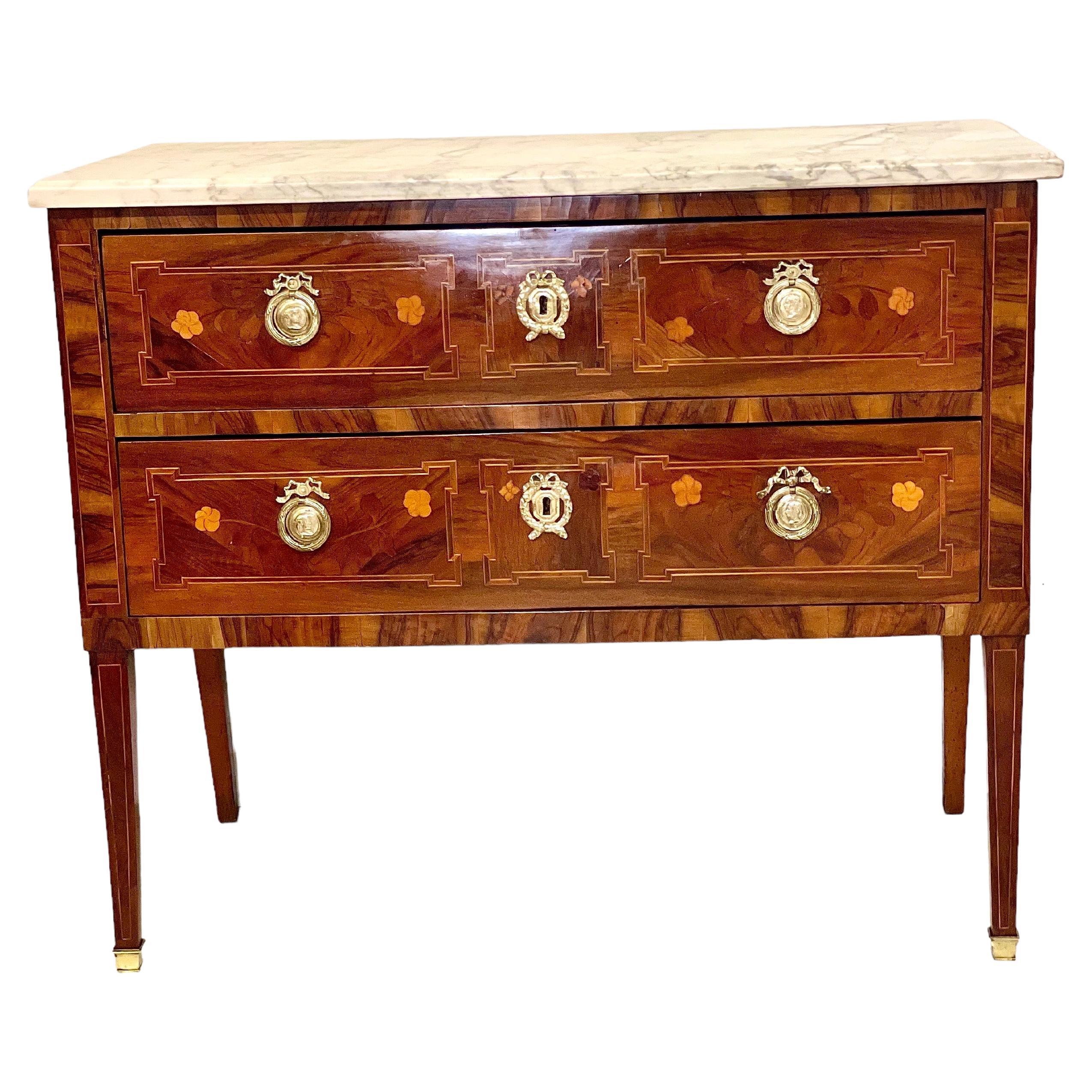 French Louis XVI 'Commode Sauteuse' with Marble Top For Sale