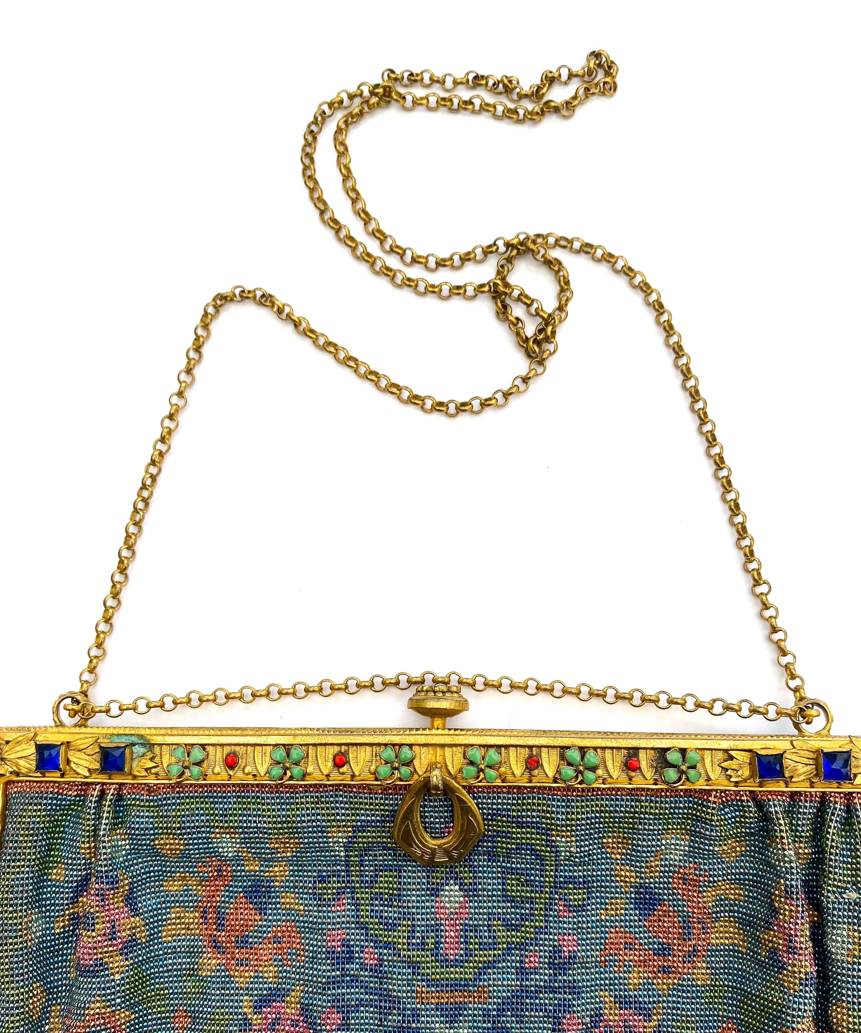 An exquisite fine micro beaded subtly coloured large handbag with jewelled frame For Sale 7
