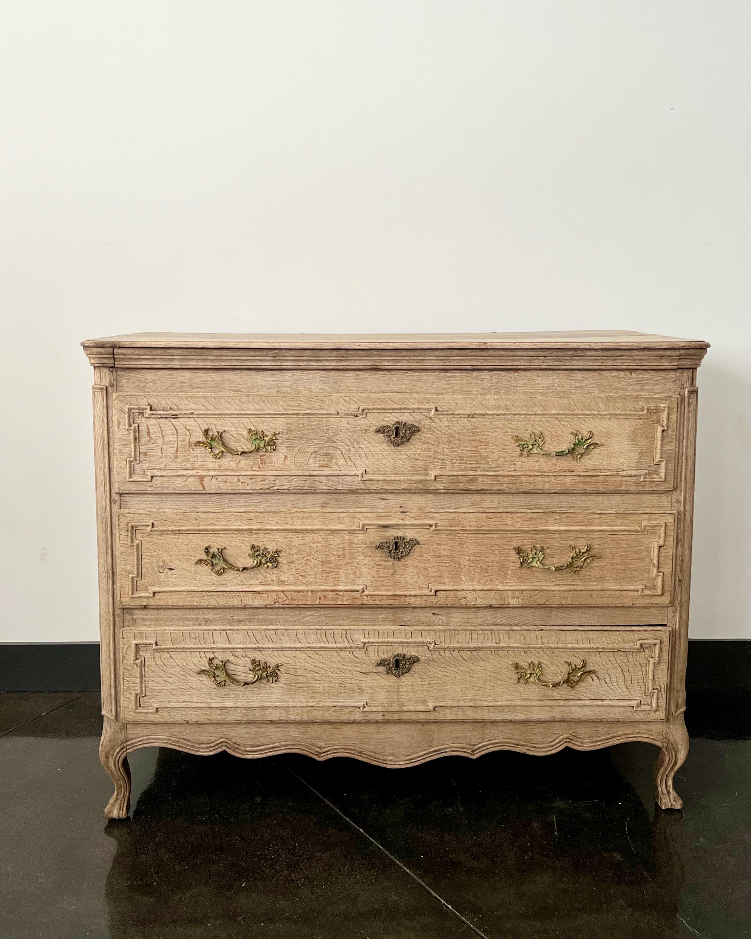 Bleached Exquisite French 18th Century Oak Commode