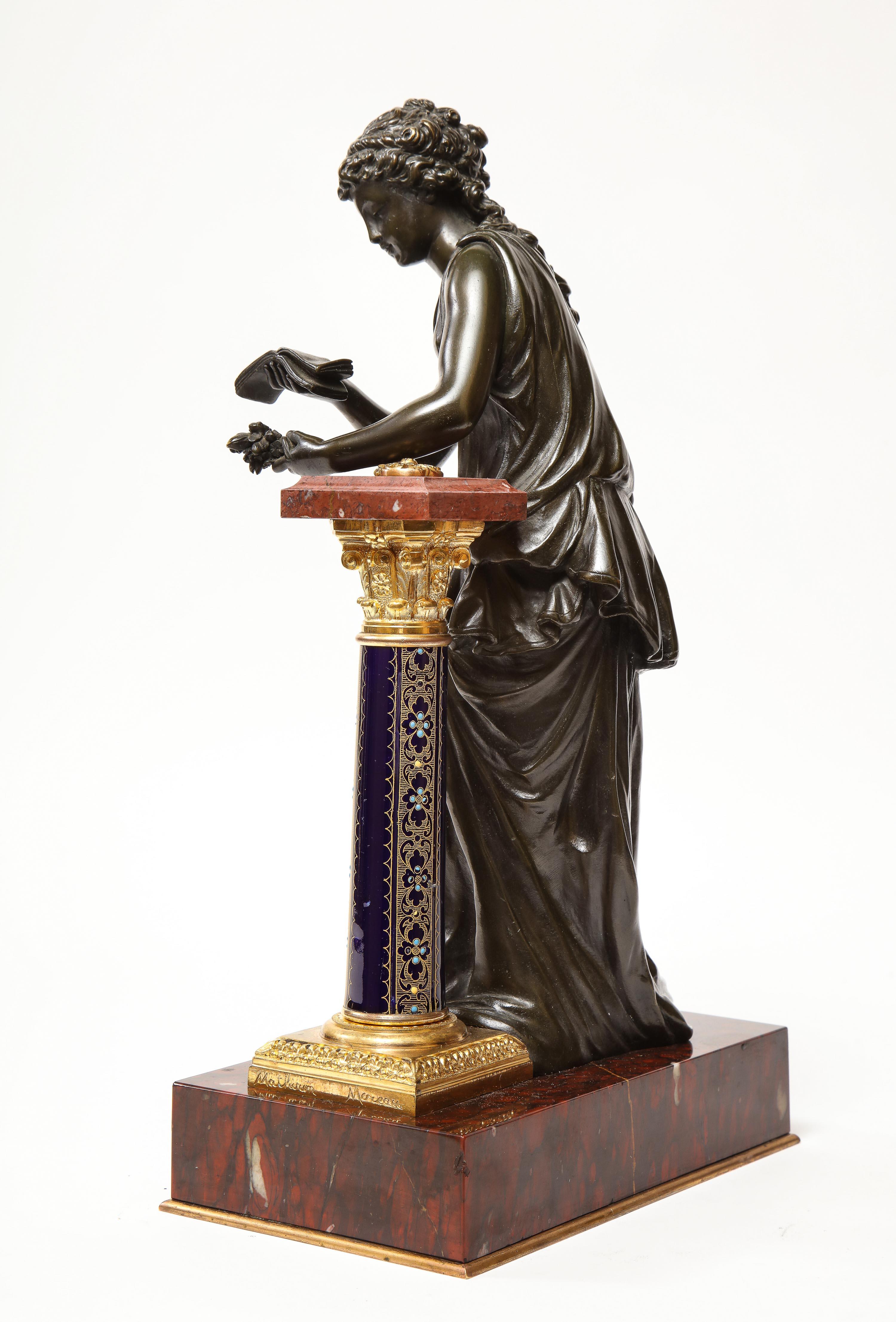 Exquisite French Bronze, Rouge Marble, and Sèvres Style Porcelain Sculpture 5