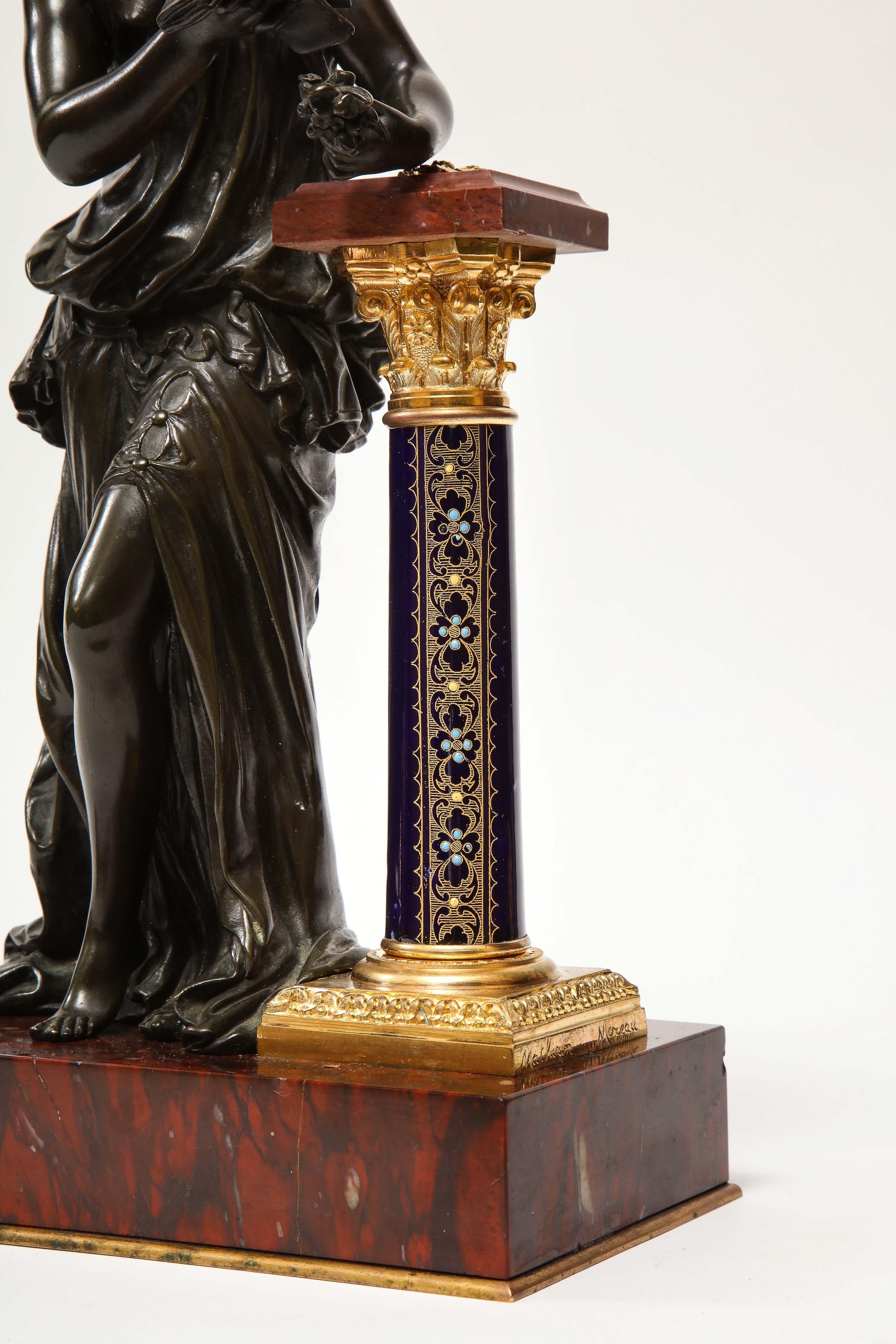 Napoleon III Exquisite French Bronze, Rouge Marble, and Sèvres Style Porcelain Sculpture