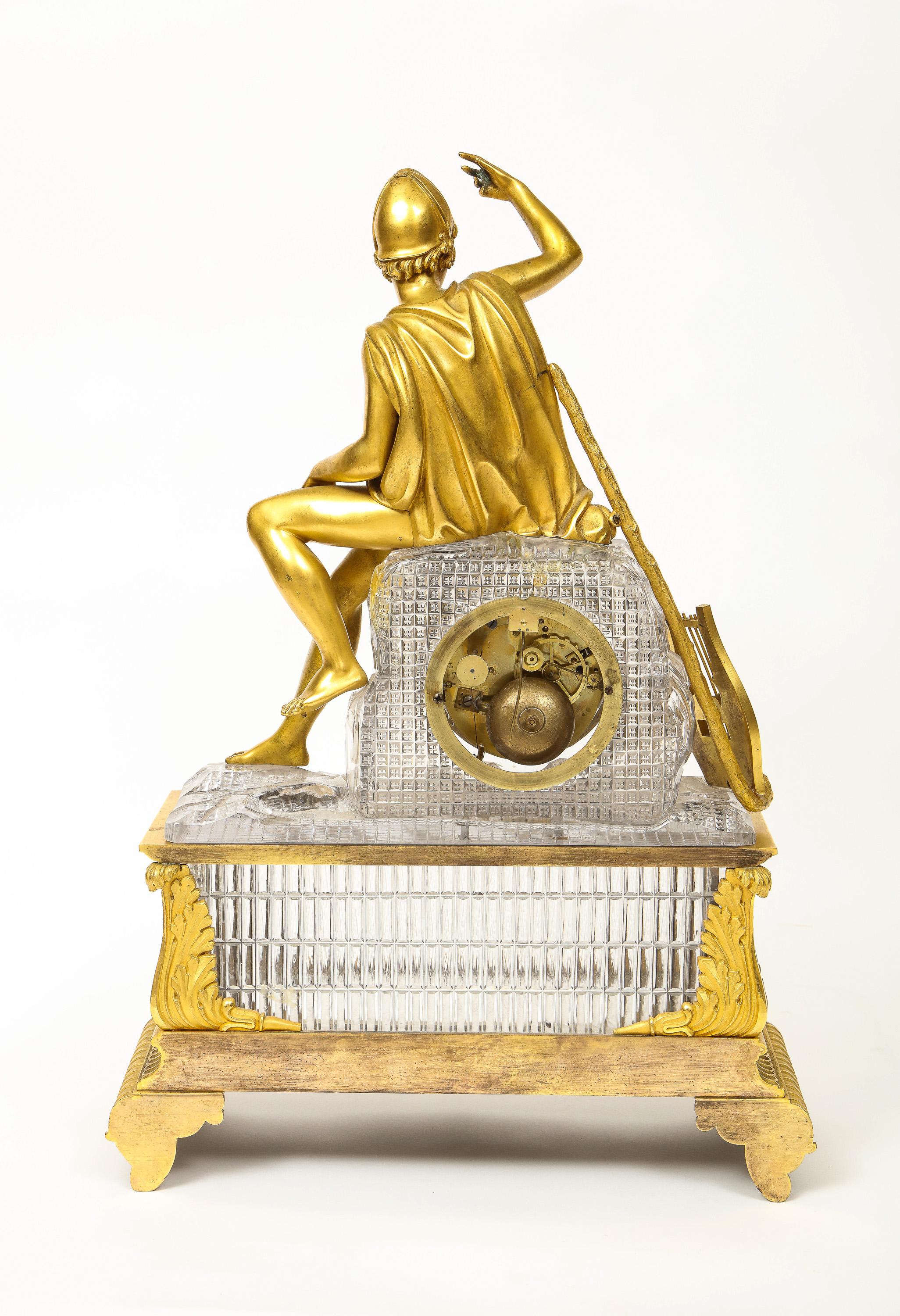 Magnifique horloge Empire française en bronze doré et cristal taillé, vers 1815 en vente 6