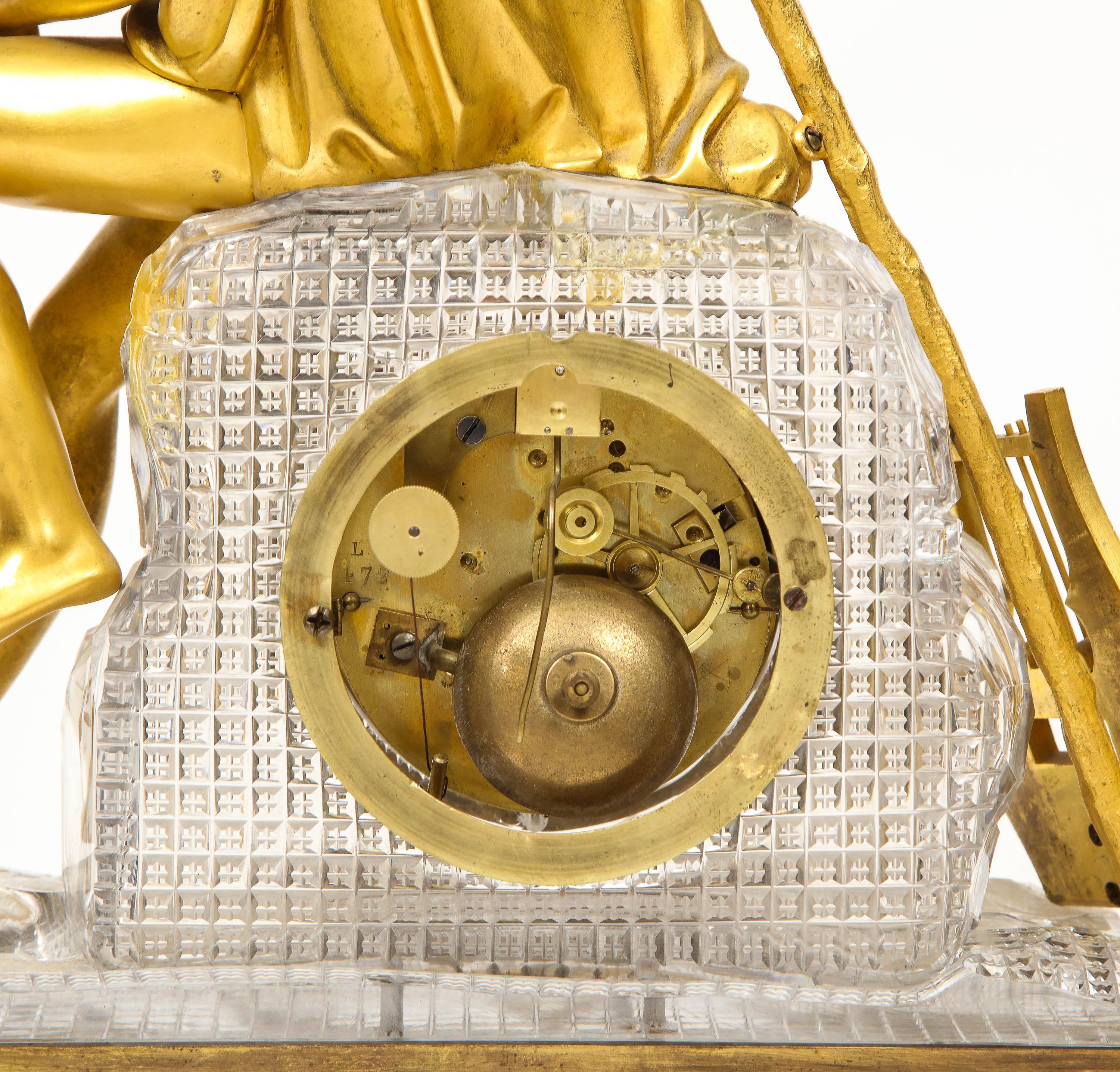 Magnifique horloge Empire française en bronze doré et cristal taillé, vers 1815 en vente 7