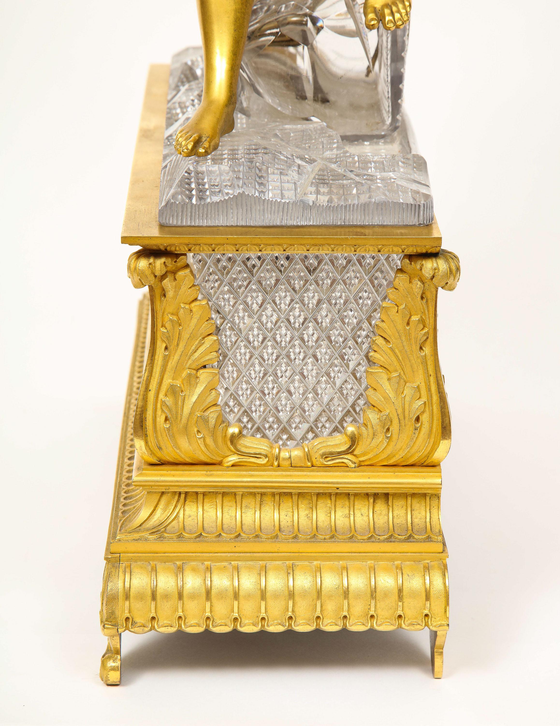Magnifique horloge Empire française en bronze doré et cristal taillé, vers 1815 en vente 9