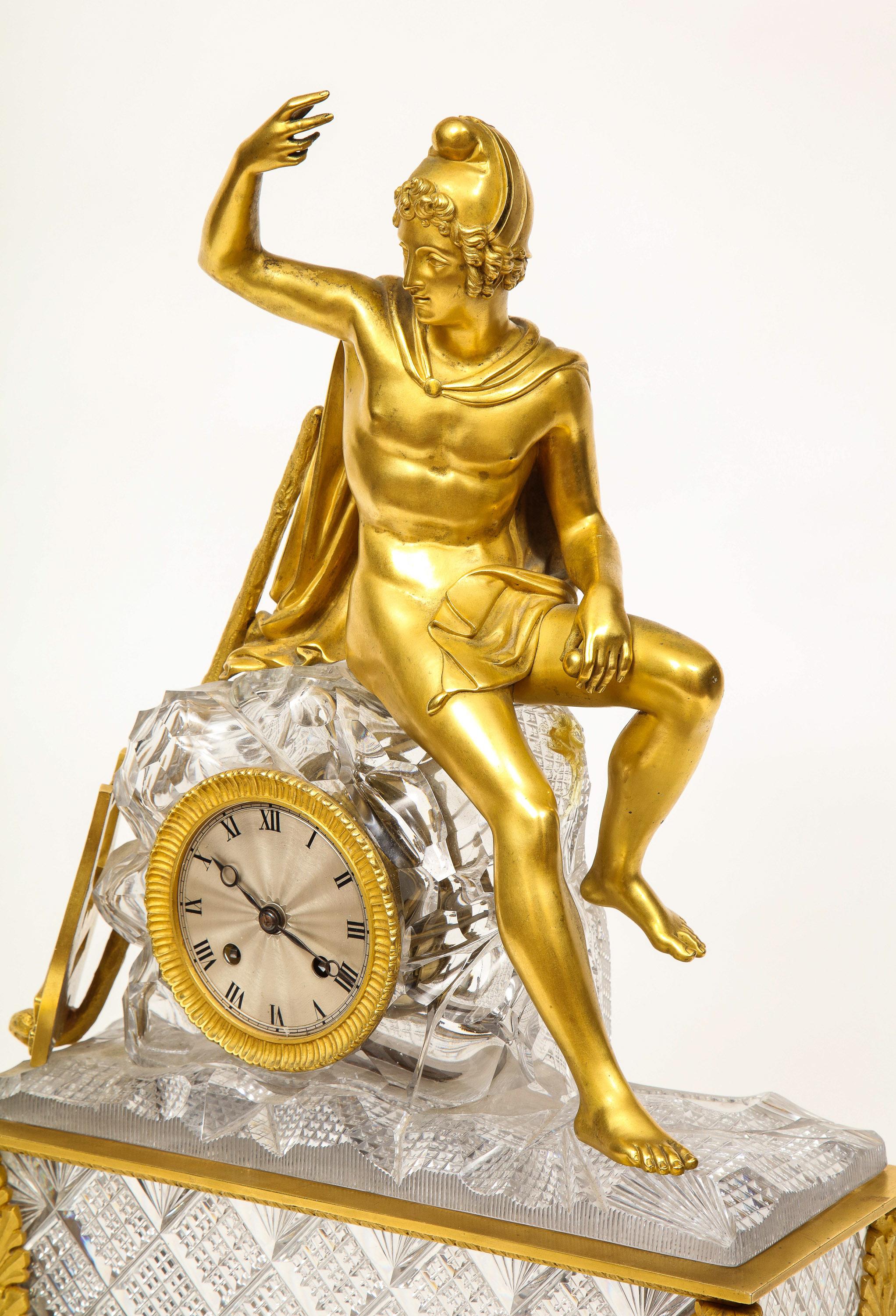 Magnifique horloge Empire française en bronze doré et cristal taillé, vers 1815 en vente 10