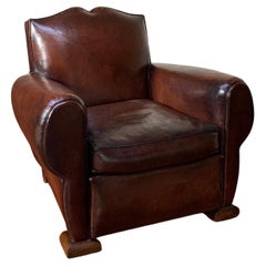Vintage  An Exquisite French, Leather Club Chair, Havana Moustache Model Circa 1940's