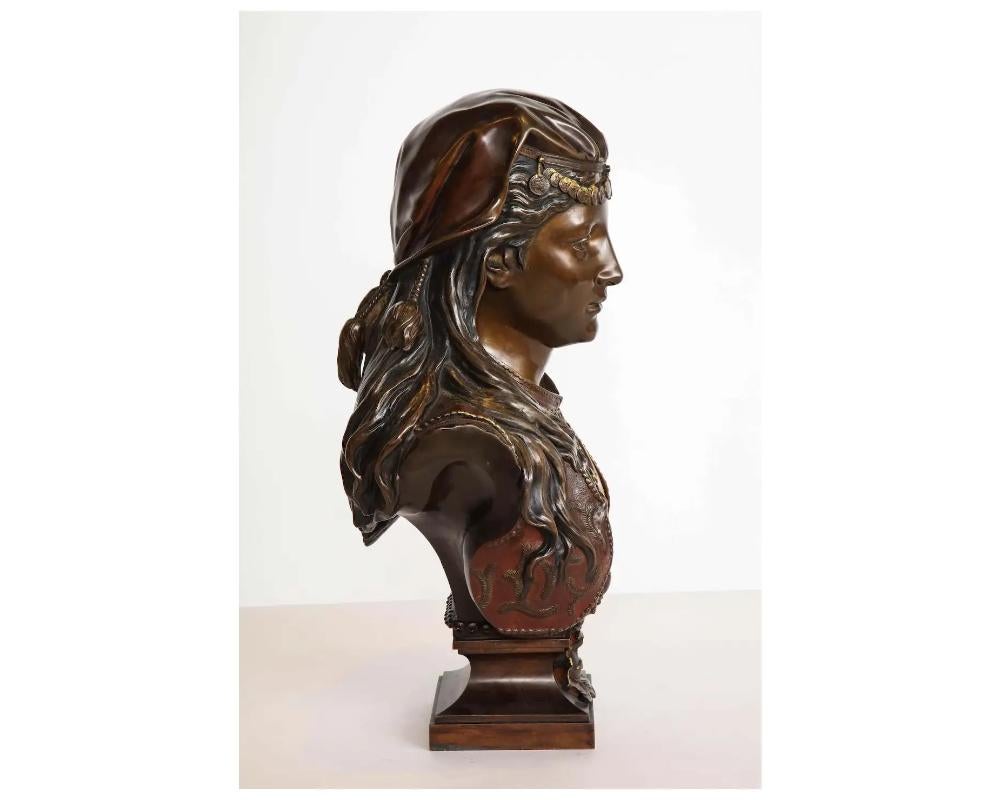 Magnifique buste de beauté orientaliste français en bronze multi-pierres, par Rimbez en vente 5