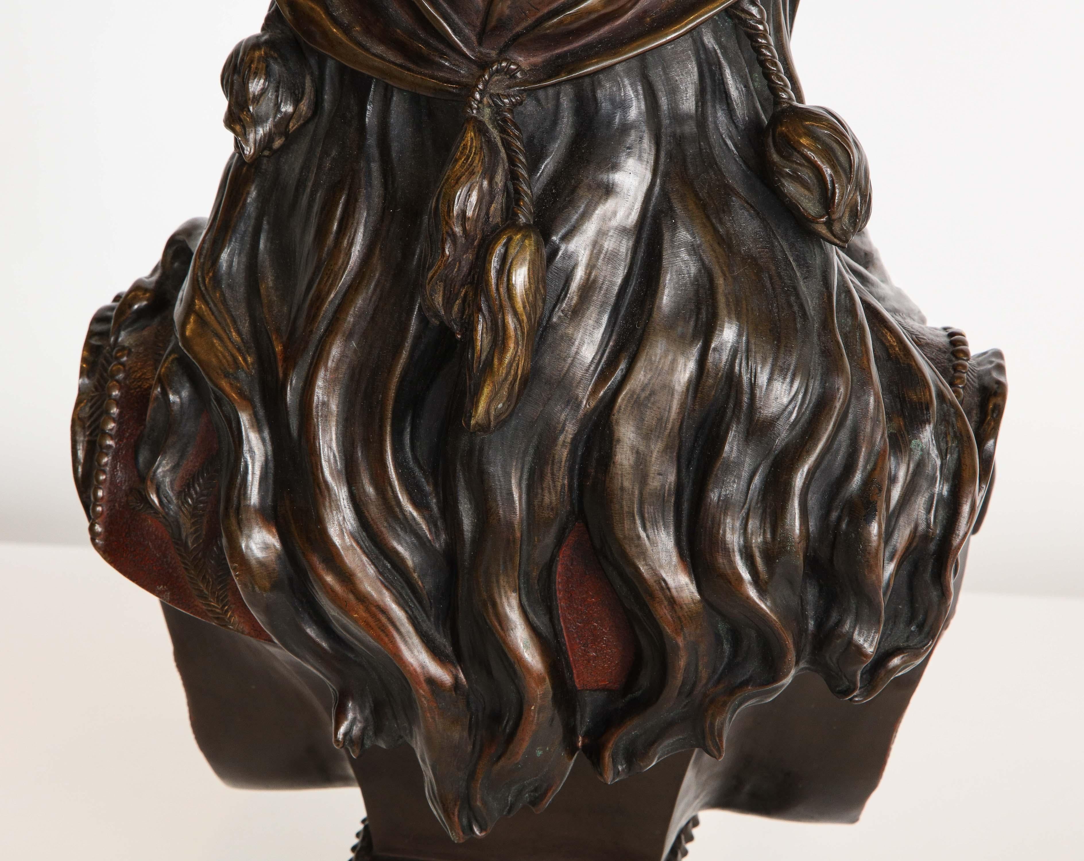 Exquisite French Multi-Patinated Orientalist Bronze Bust of Beauty, by Rimbez 6
