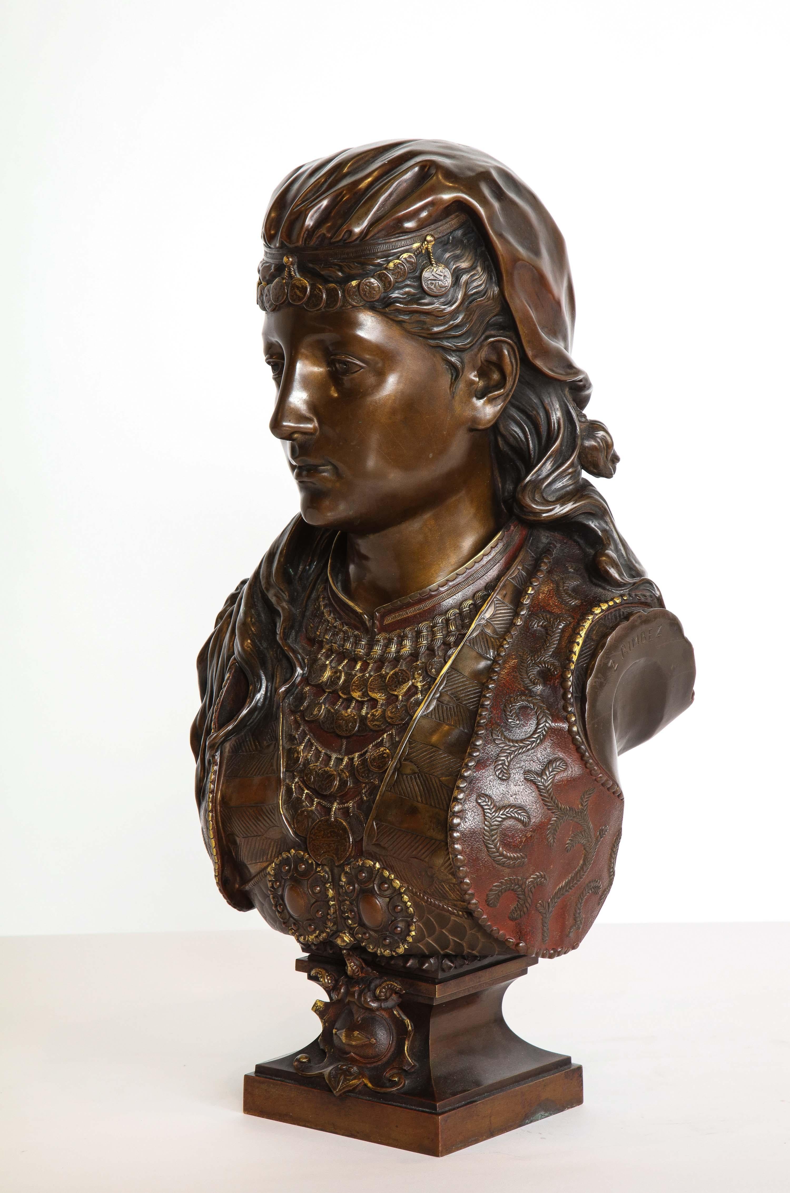 Exquisite French Multi-Patinated Orientalist Bronze Bust of Beauty, by Rimbez 11