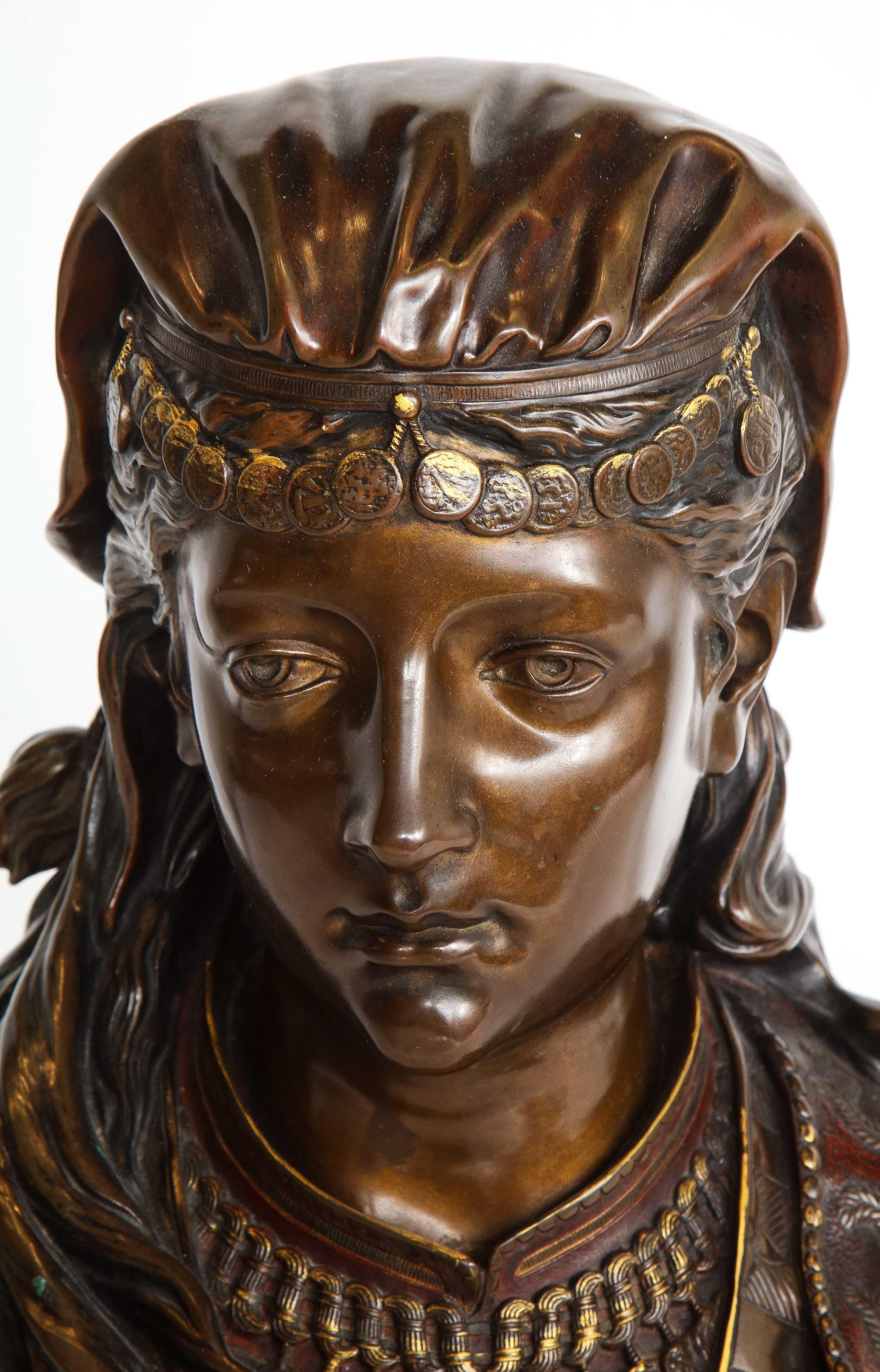 Exquisite French Multi-Patinated Orientalist Bronze Bust of Beauty, by Rimbez In Good Condition In New York, NY