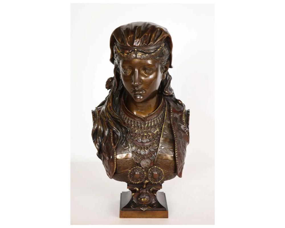 19th Century Exquisite French Multi-Patinated Orientalist Bronze Bust of Beauty, by Rimbez For Sale