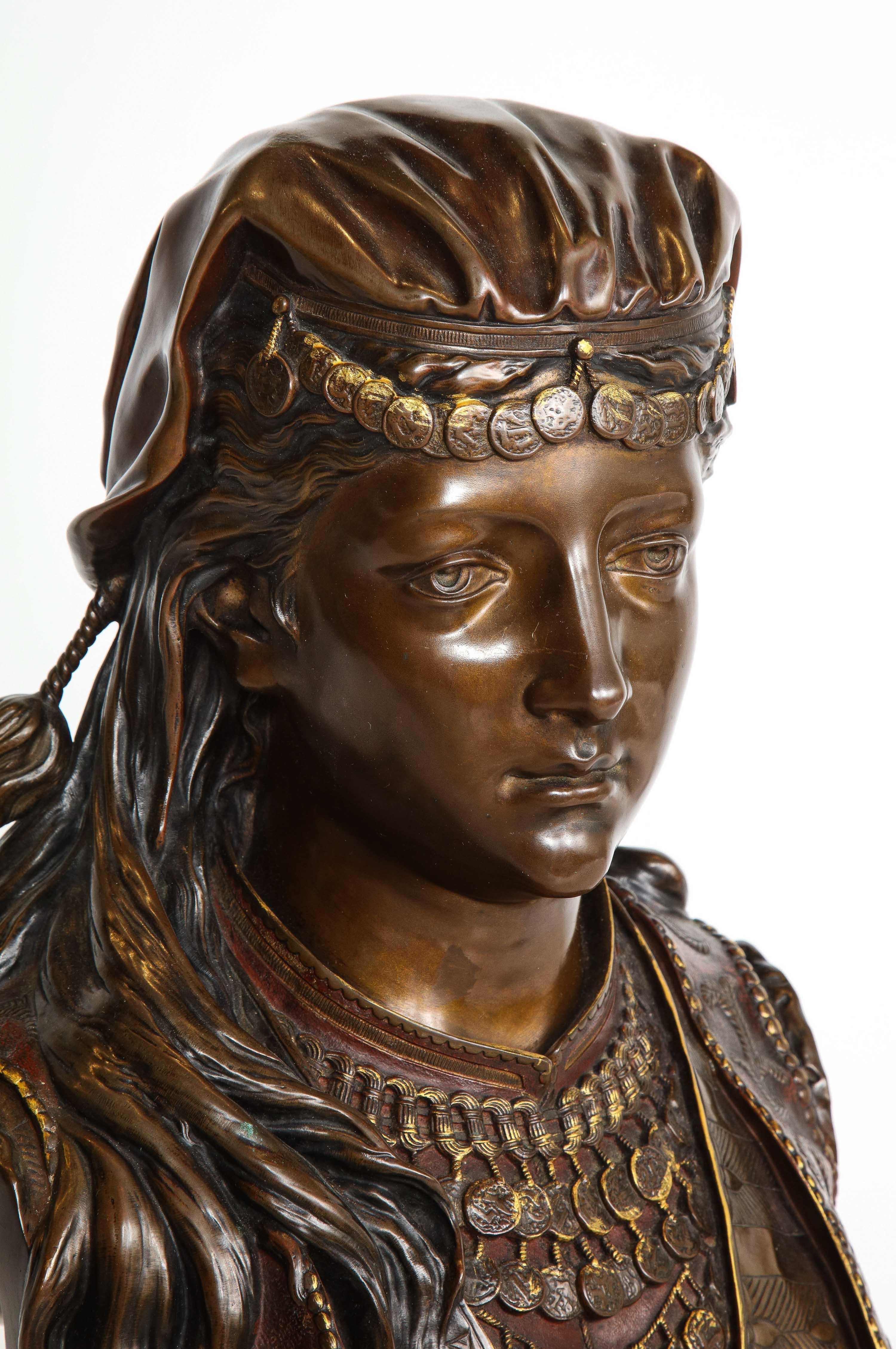 Exquisite French Multi-Patinated Orientalist Bronze Bust of Beauty, by Rimbez 3