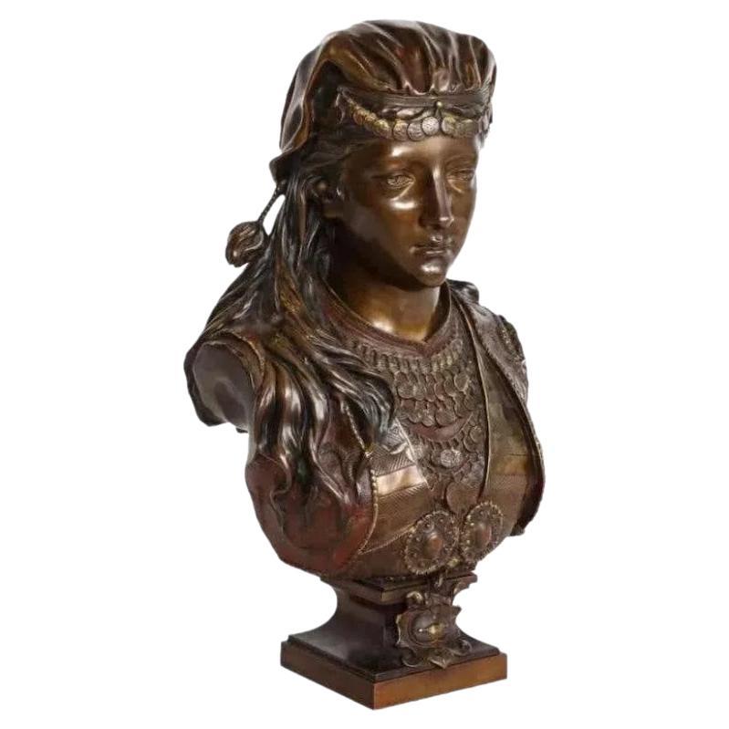 An Exquisite French Multi-Patinated Orientalist Bronze Bust of Beauty, by Rimbez