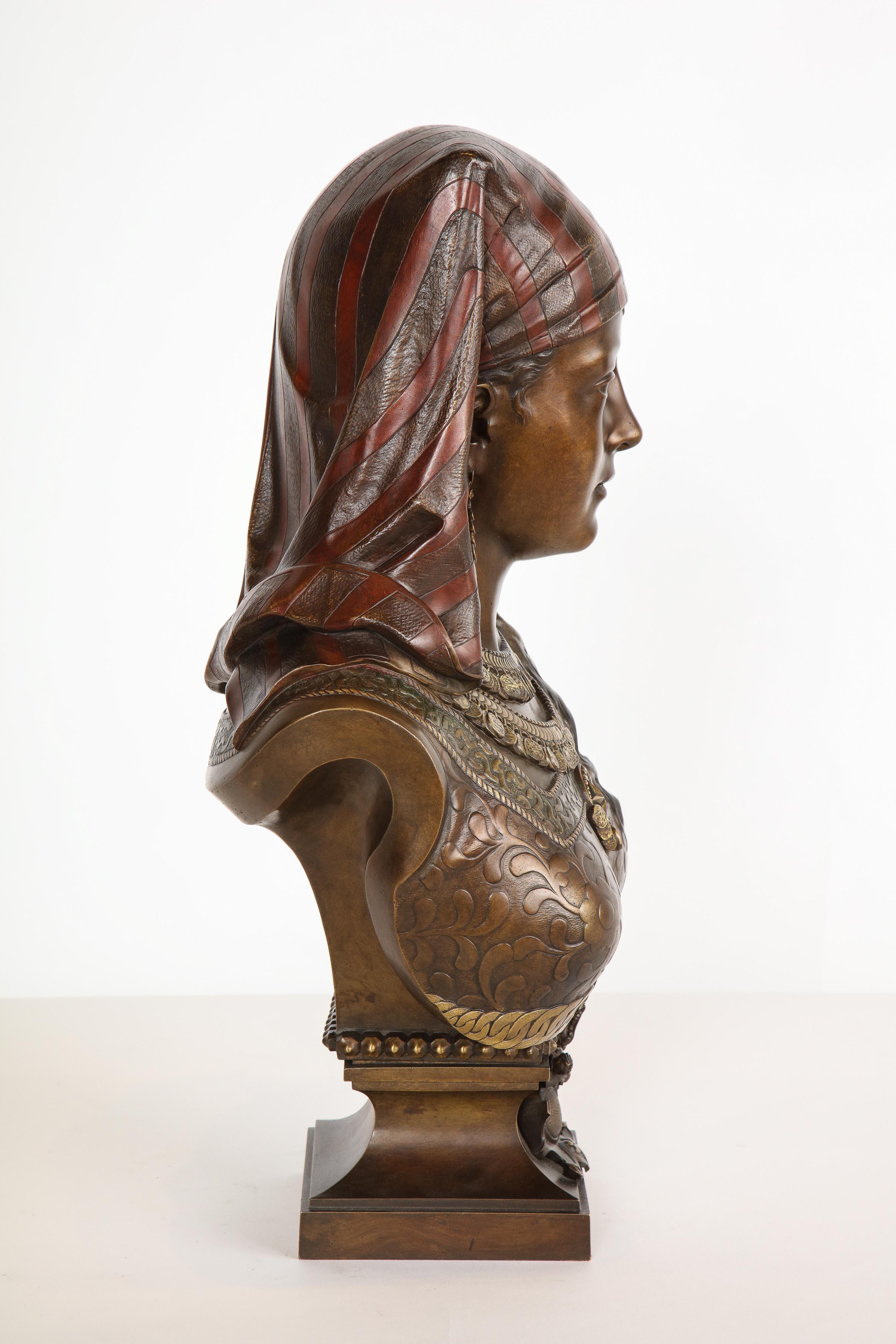 Exquisite French Multi-Patinated Orientalist Bronze Bust of Saida, by Rimbez 6
