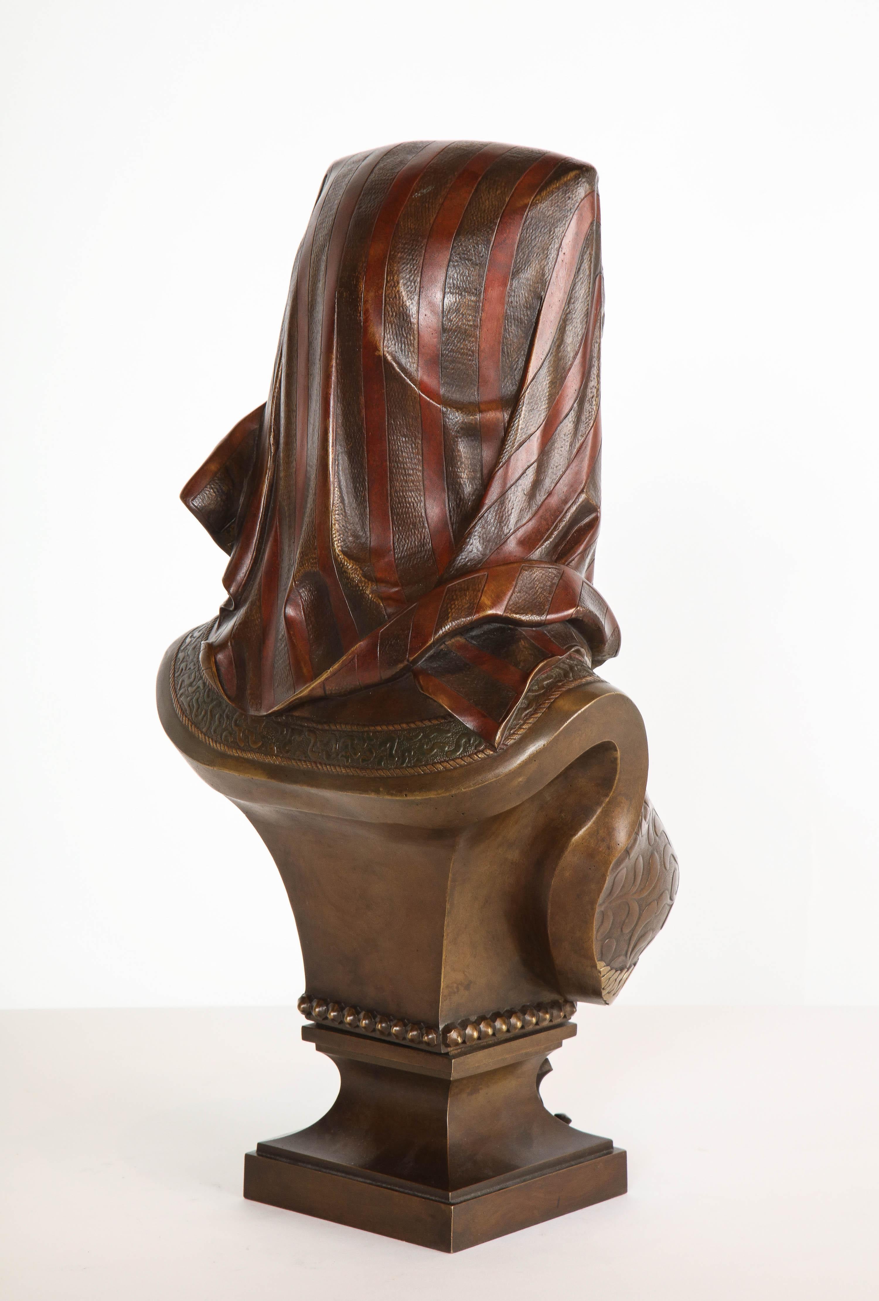 Exquisite French Multi-Patinated Orientalist Bronze Bust of Saida, by Rimbez 7