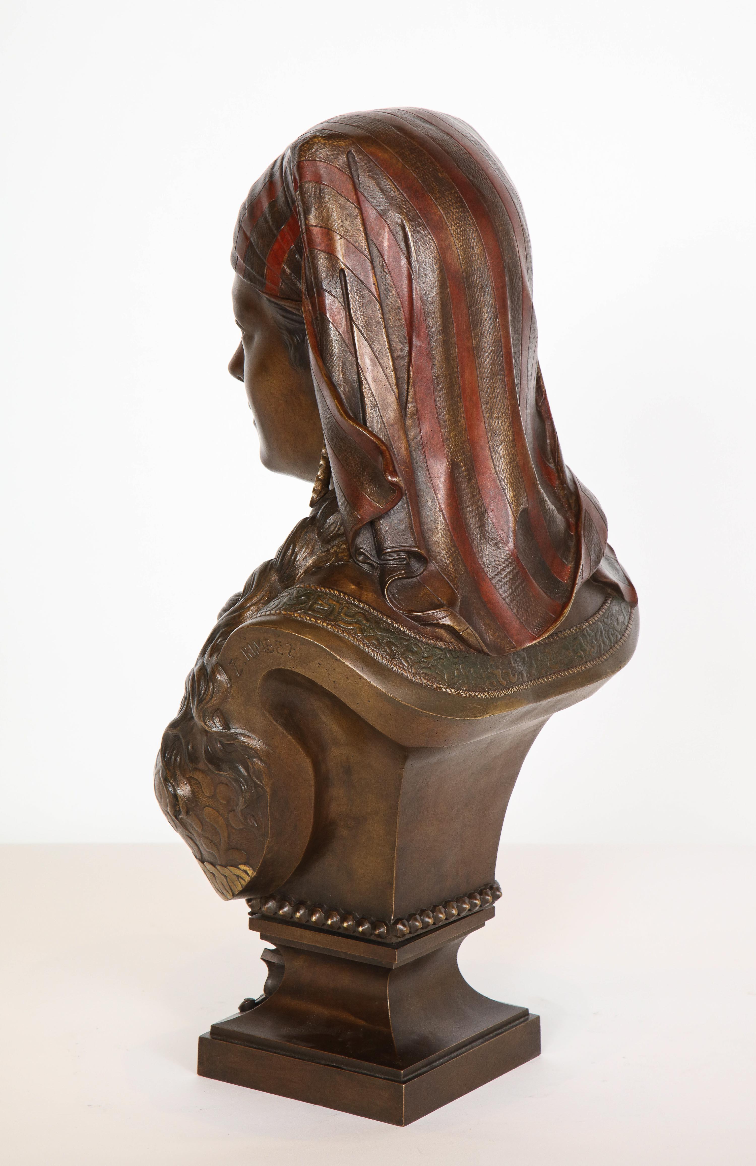 Exquisite French Multi-Patinated Orientalist Bronze Bust of Saida, by Rimbez 8