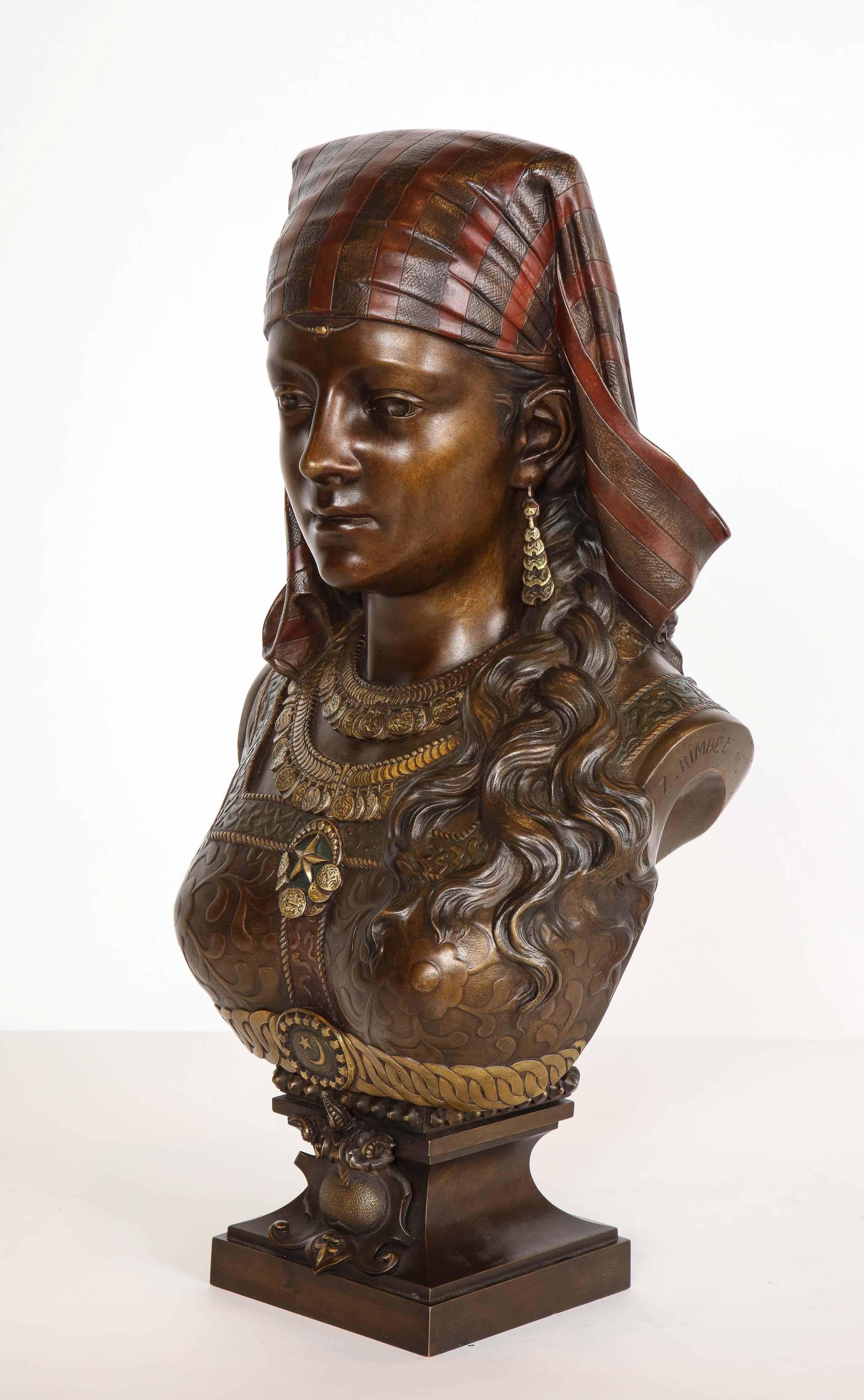 Islamic Exquisite French Multi-Patinated Orientalist Bronze Bust of Saida, by Rimbez
