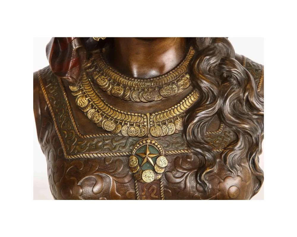 Exquisite French Multi-Patinated Orientalist Bronze Bust of Saida, by Rimbez In Good Condition For Sale In New York, NY