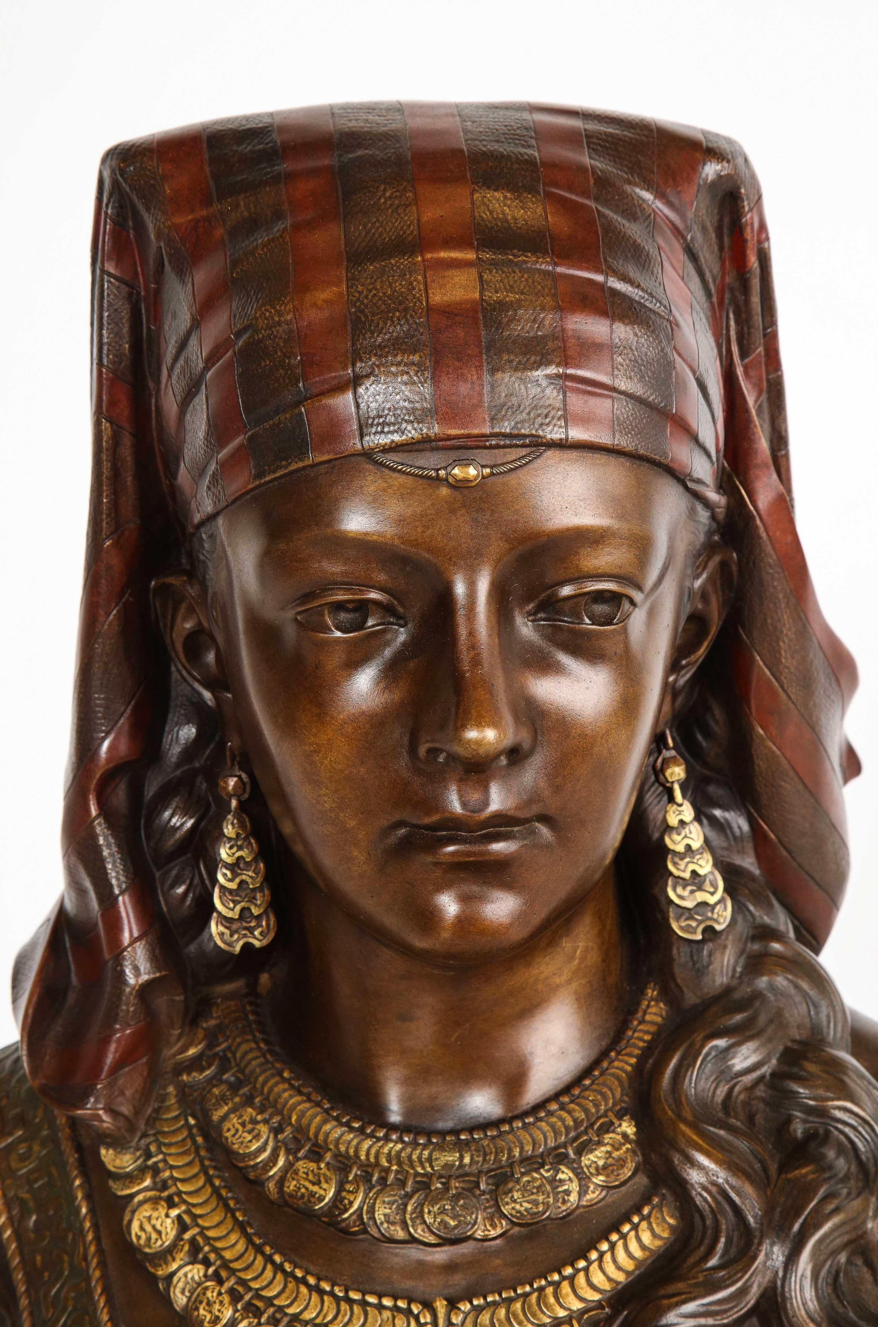 Exquisite French Multi-Patinated Orientalist Bronze Bust of Saida, by Rimbez In Good Condition In New York, NY