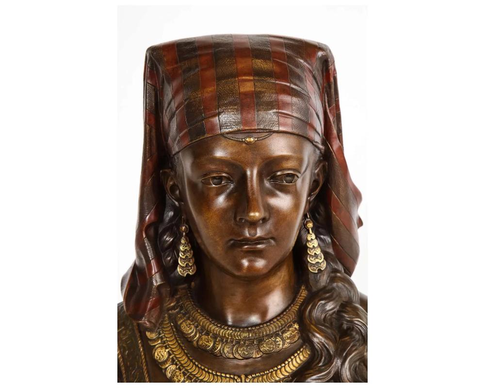 An Exquisite French Multi-Patinated Orientalist Bronze Bust of Saida, by Rimbez  In Good Condition In New York, NY