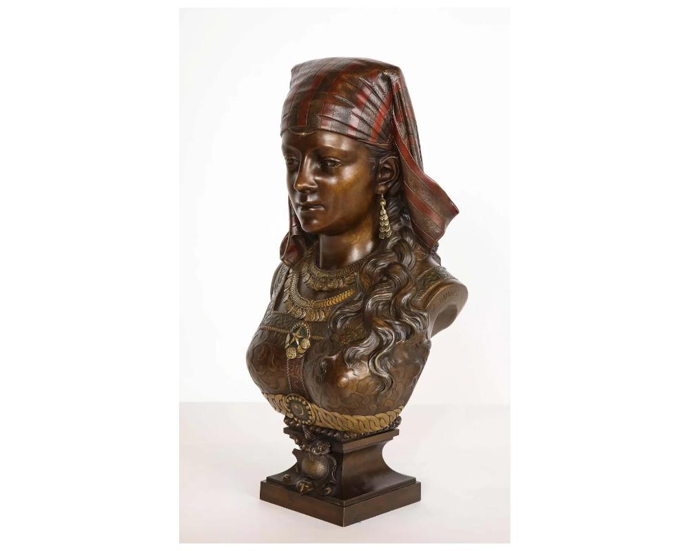 19th Century An Exquisite French Multi-Patinated Orientalist Bronze Bust of Saida, by Rimbez 