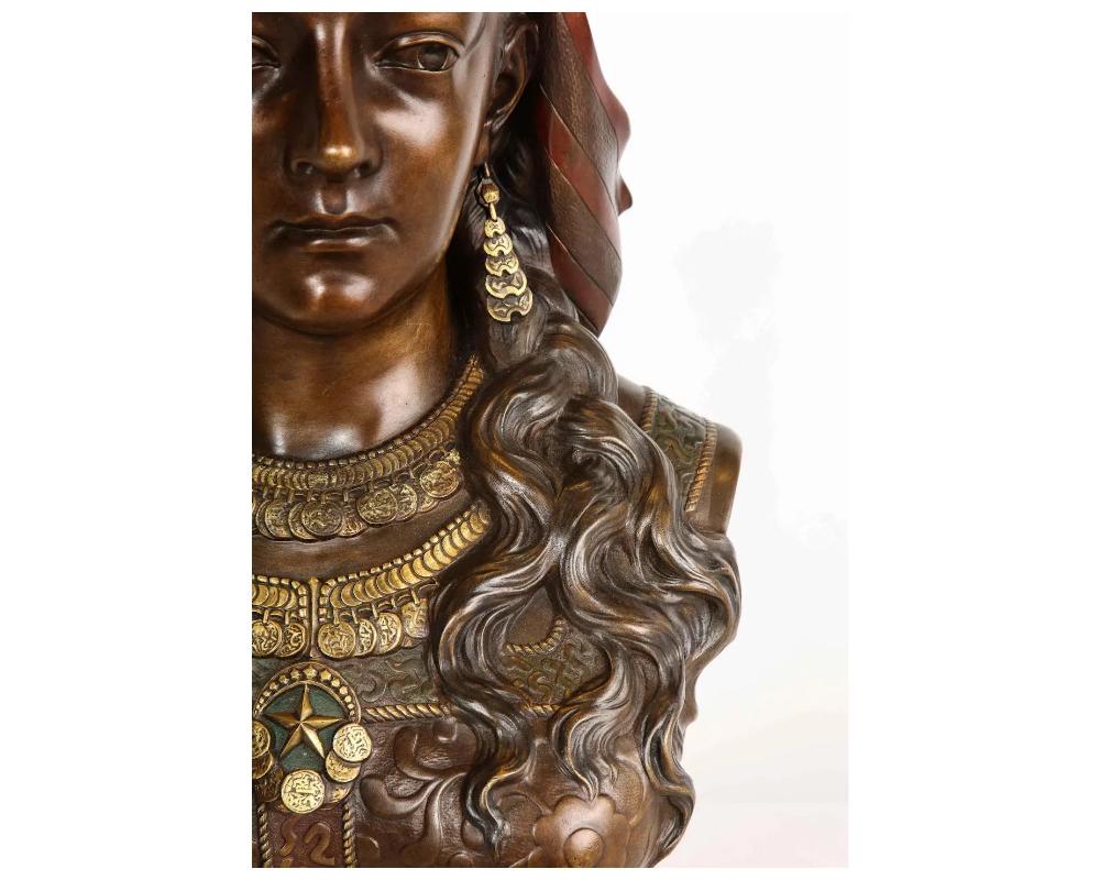 An Exquisite French Multi-Patinated Orientalist Bronze Bust of Saida, by Rimbez  1