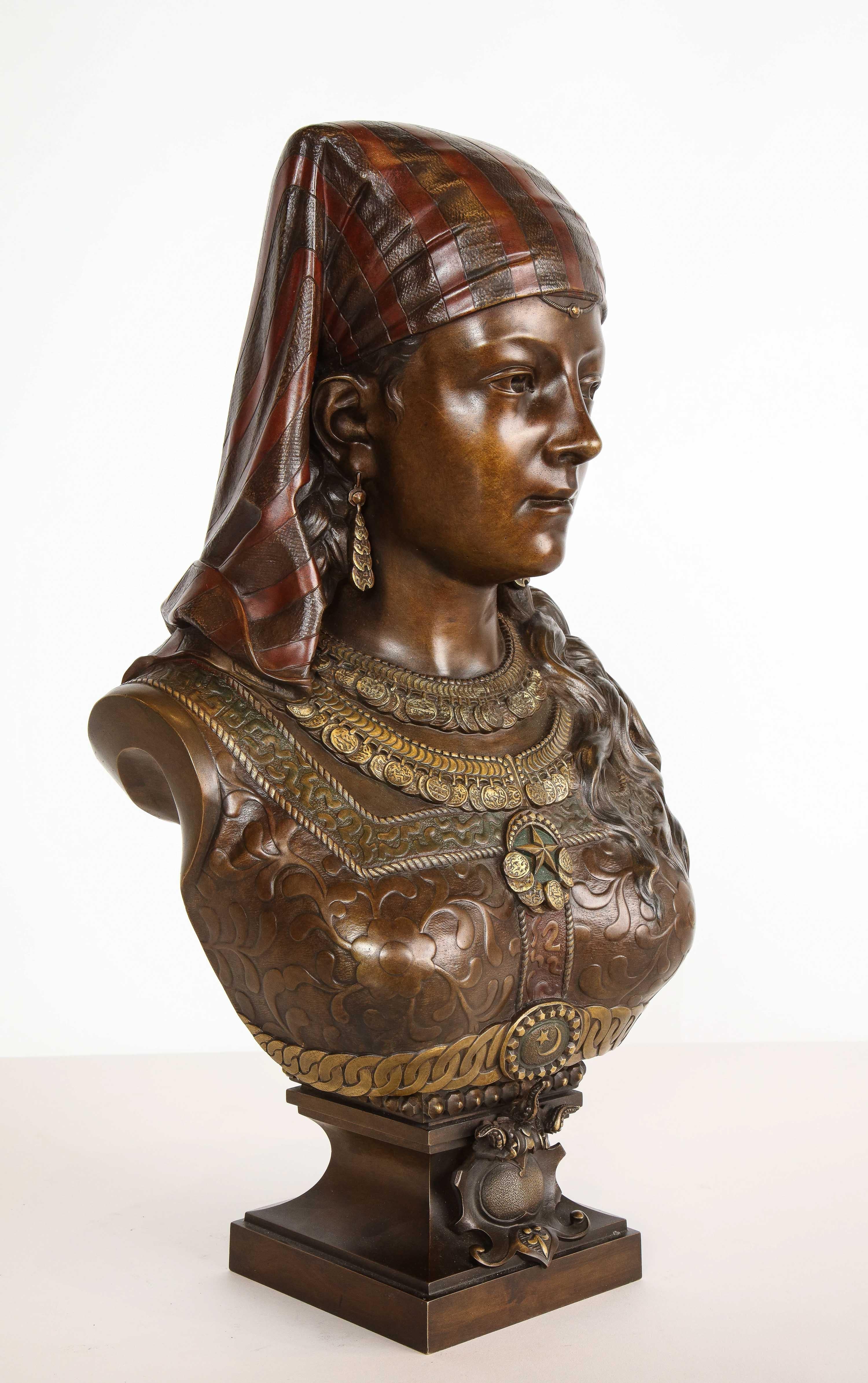 Exquisite French Multi-Patinated Orientalist Bronze Bust of Saida, by Rimbez 4