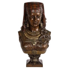 An Exquisite French Multi-Patinated Orientalist Bronze Bust of Saida, by Rimbez 