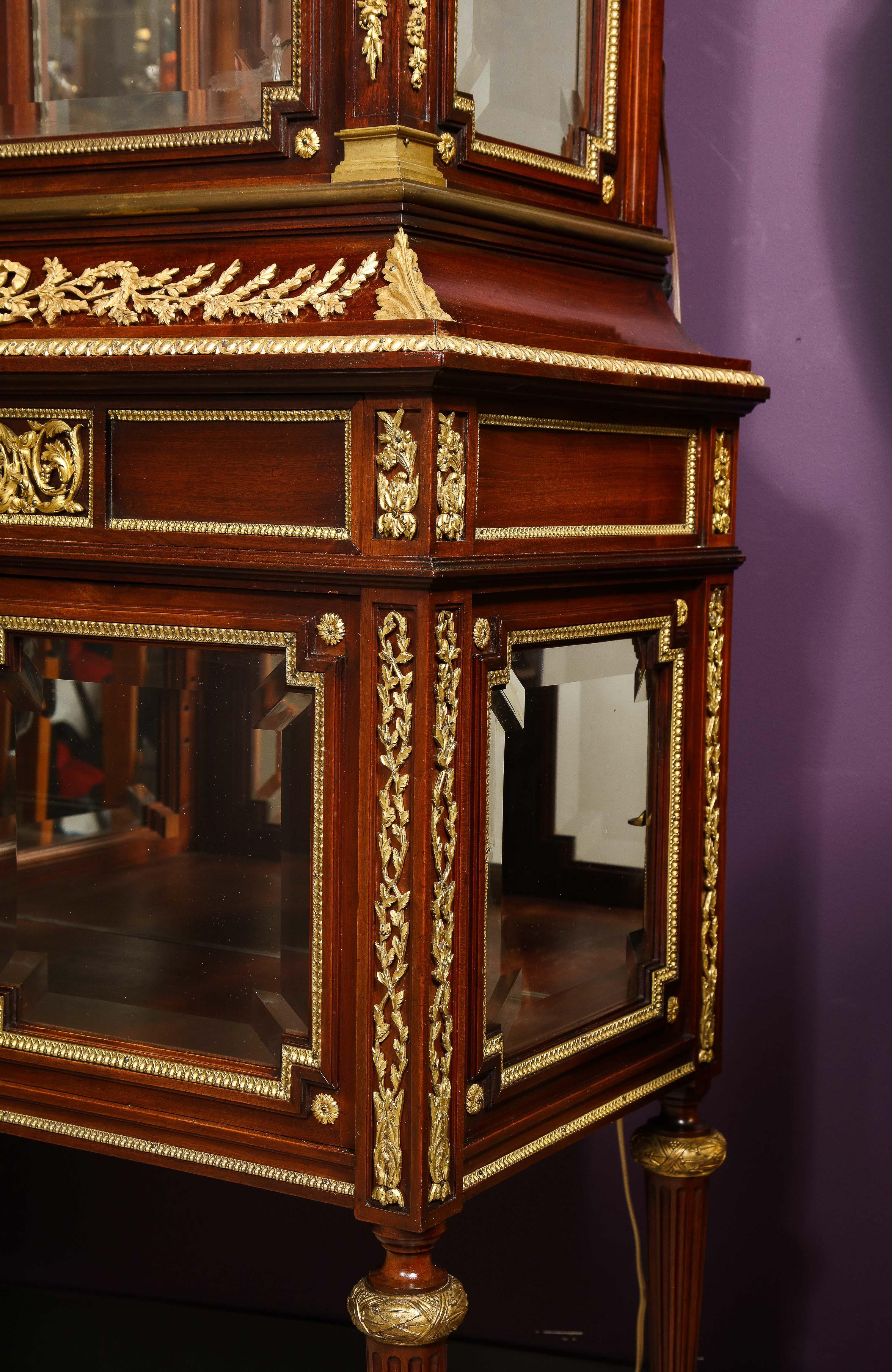 Exquisite French Ormolu-Mounted Mahogany and Glass Vitrine Cabinet For Sale 14