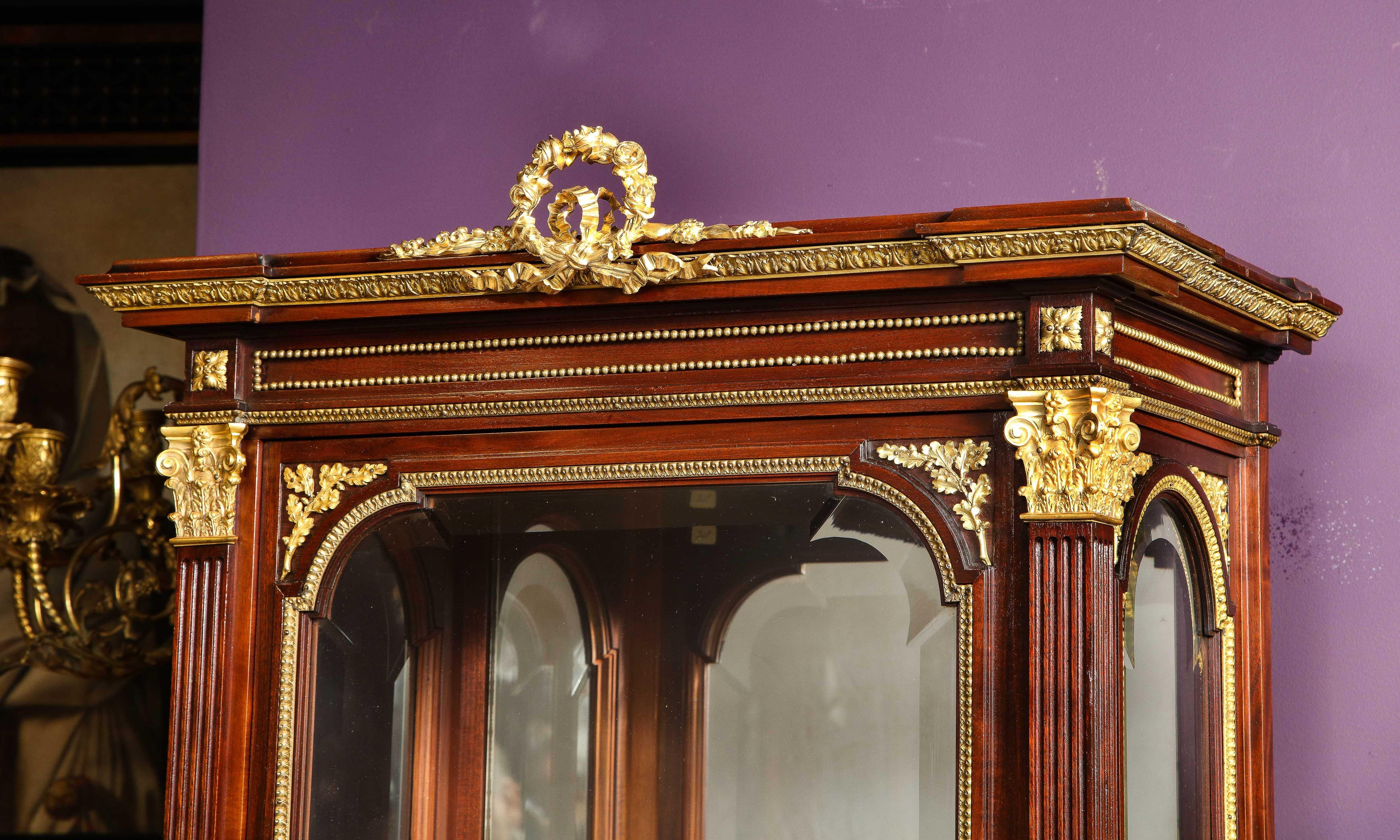 Bronze Exquisite French Ormolu-Mounted Mahogany and Glass Vitrine Cabinet For Sale