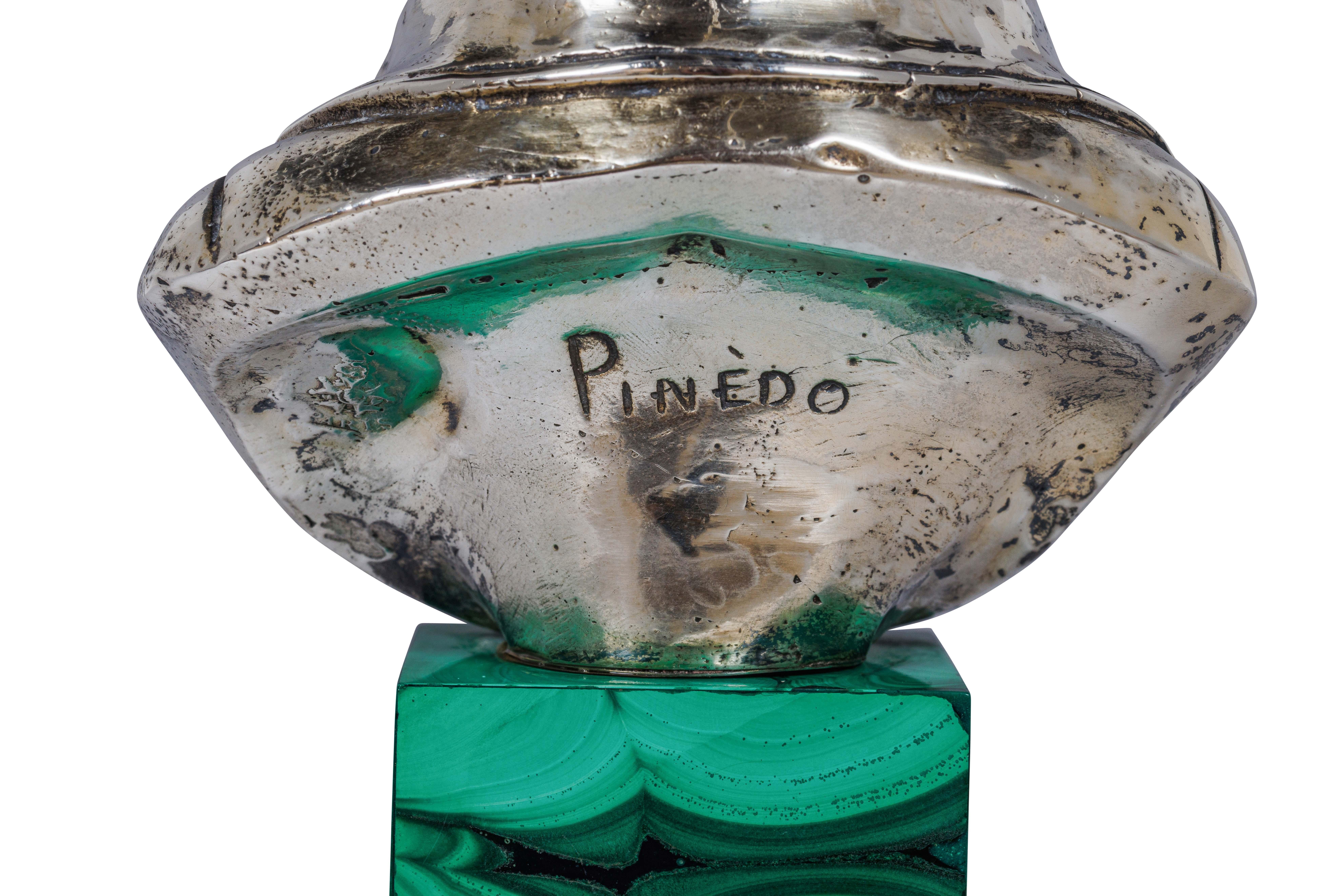 Uno squisito busto francese di Napoleone in argento e malachite, opera di Emile Pinedo in vendita 1