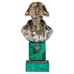 Exquisito busto francés de plata y malaquita de Napoleón, por Emile Pinedo