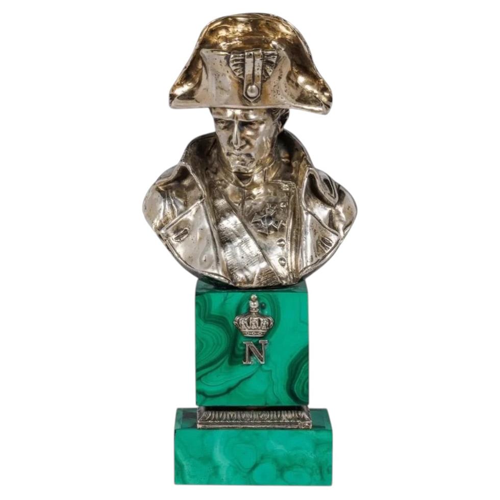 An Exquisite French Silver and Malachite Bust of Napoleon, By Emile Pinedo For Sale