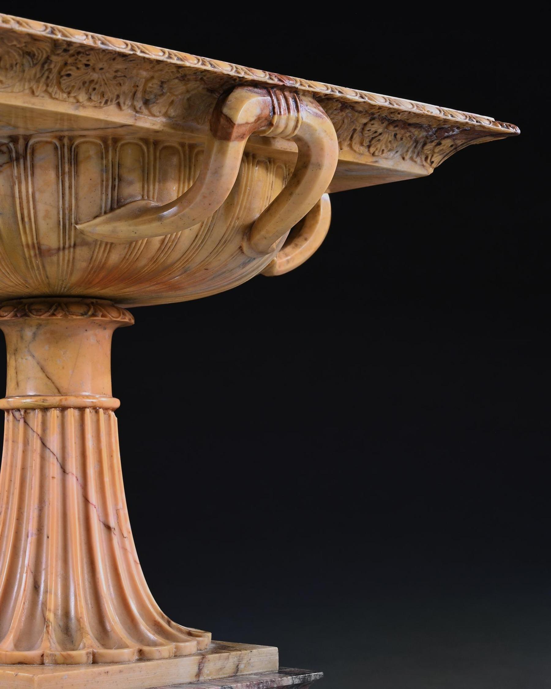 Italian An Exquisite Giallo Antico Tazza of Unusual Square Section With Finely Carved In For Sale
