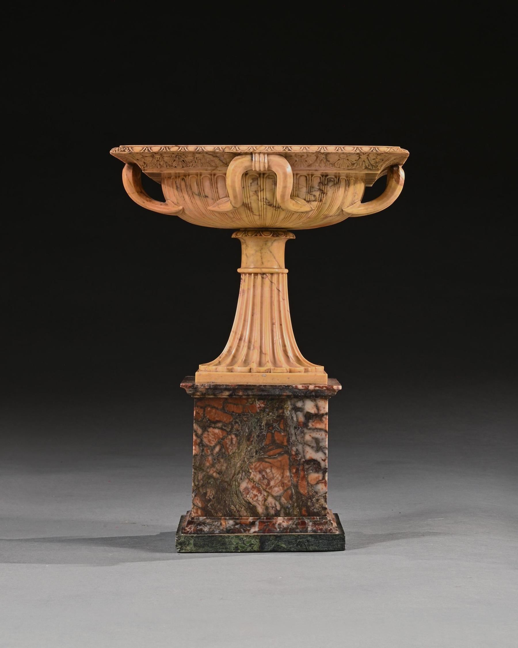 Marble An Exquisite Giallo Antico Tazza of Unusual Square Section With Finely Carved In For Sale